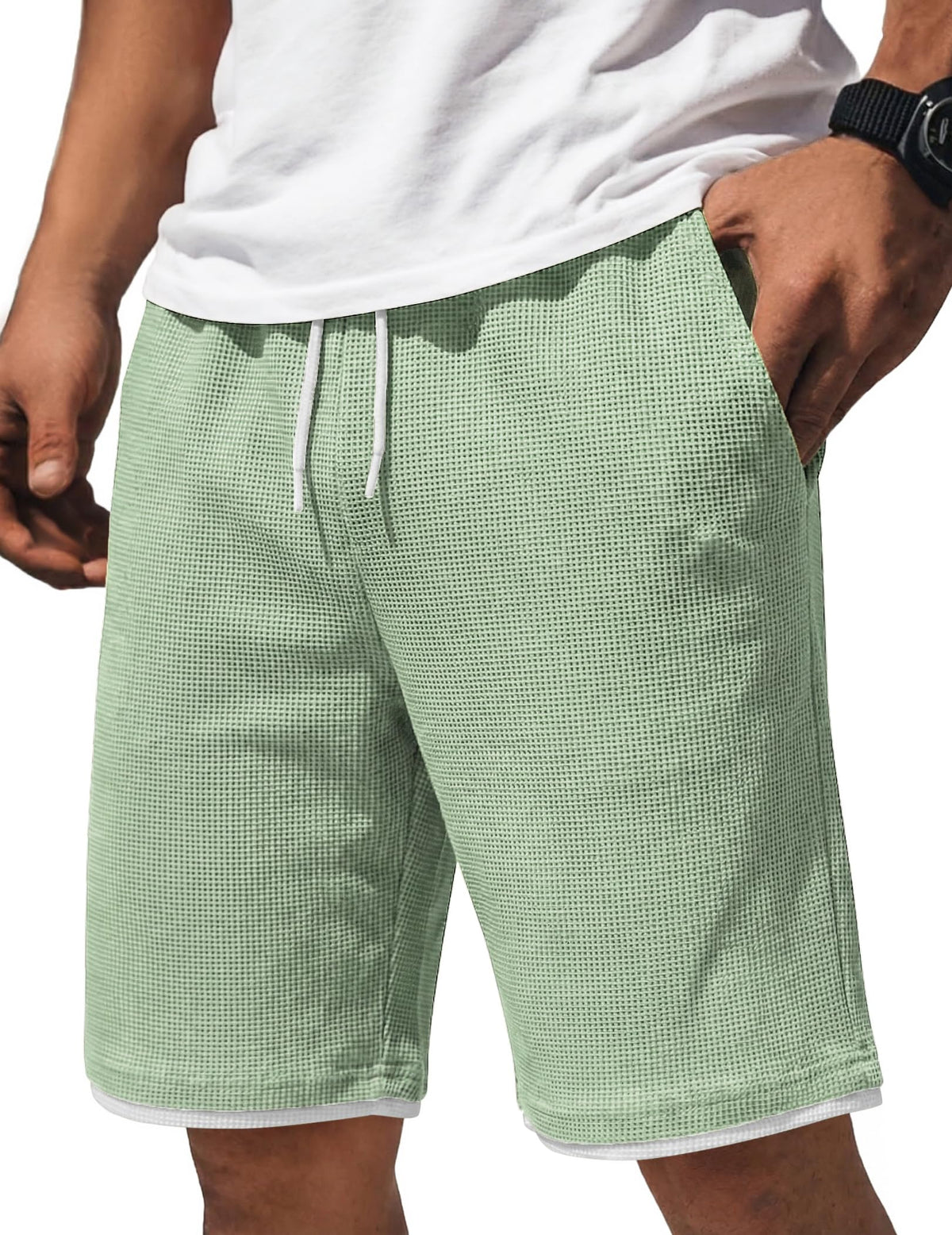 COOFANDY Mens Casual Shorts Cotton Drawstring 7/9 inch Waffle Shorts