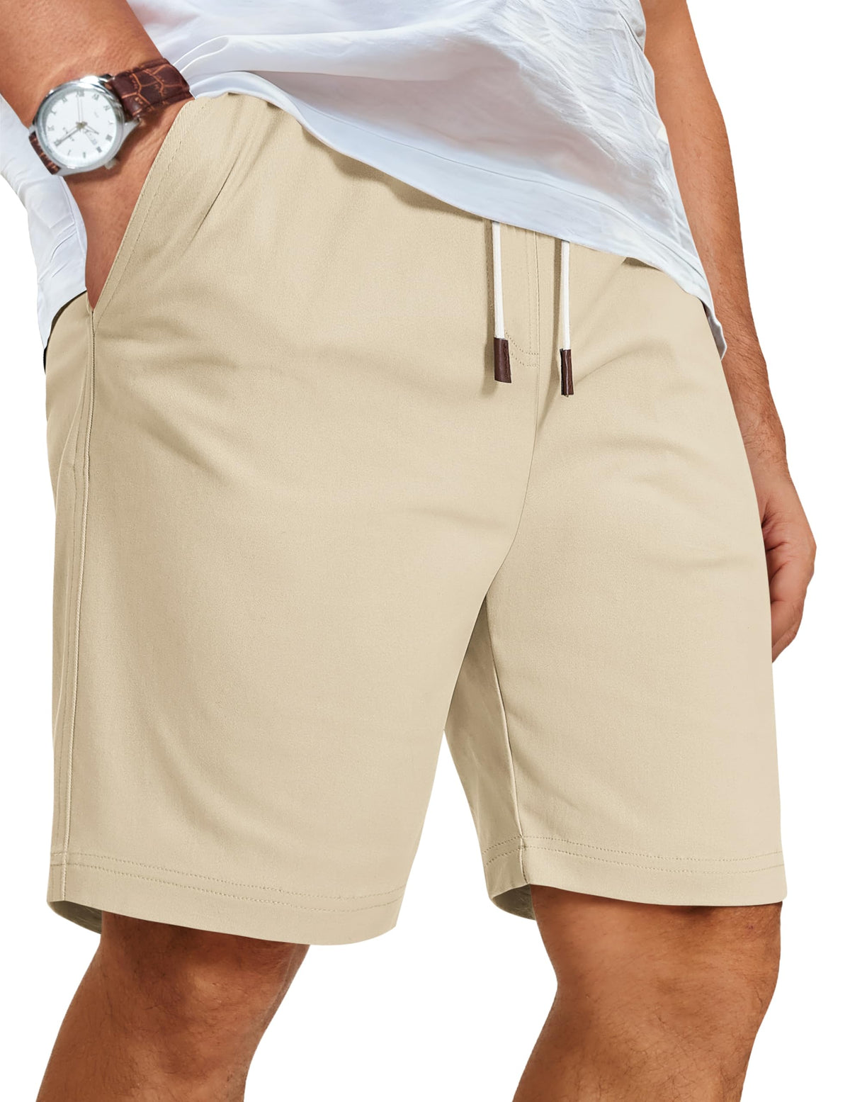 COOFANDY Mens Casual Shorts Cotton Elastic Waist Drawstring Beach Shorts