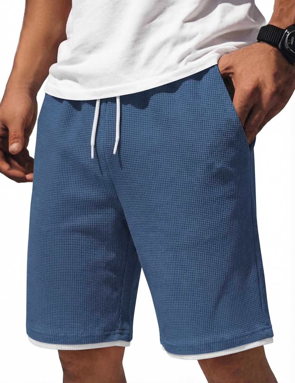 COOFANDY Mens Casual Shorts Cotton Drawstring 7/9 inch Waffle Shorts