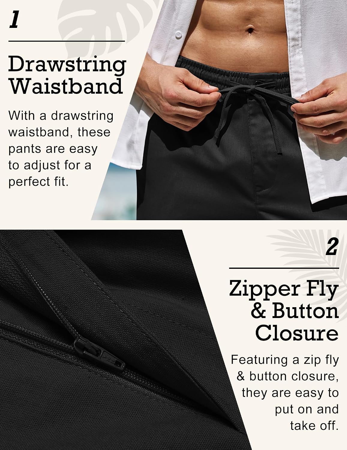 COOFANDY Men's Linen Pants Casual Lightweight Drawstring Beach Summer Pant