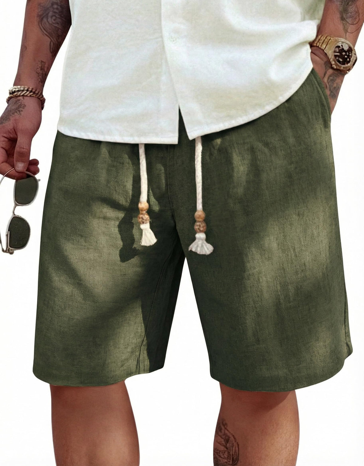 COOFANDY Men's Linen Shorts Casual Summer Beach 9"/ 7" Drawstring Shorts