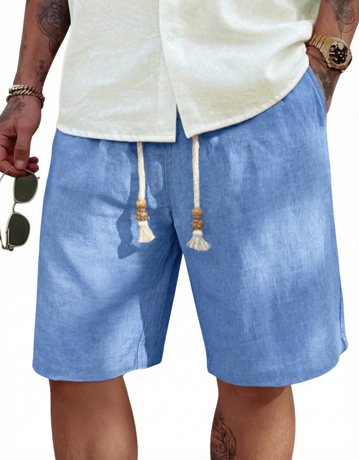 COOFANDY Men's Linen Shorts Casual Summer Beach 9"/ 7" Drawstring Shorts