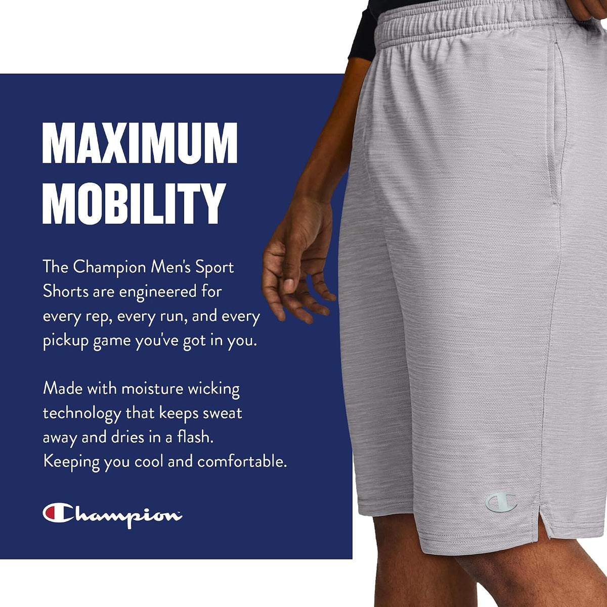 Champion Men's Sport Shorts, Standard Fit, 10 Inch Inseam, Lightweight Fabric, Moisture-Wicking