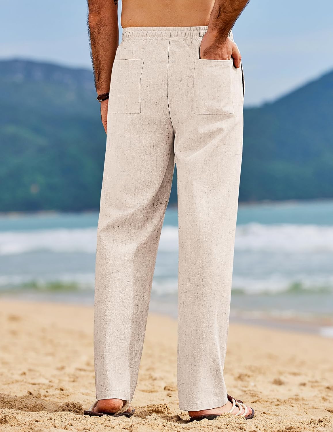 COOFANDY Men's Linen Pants Casual Loose Fit Beach Summer Yoga Pant Lightweight Drawstring Linen Trousers