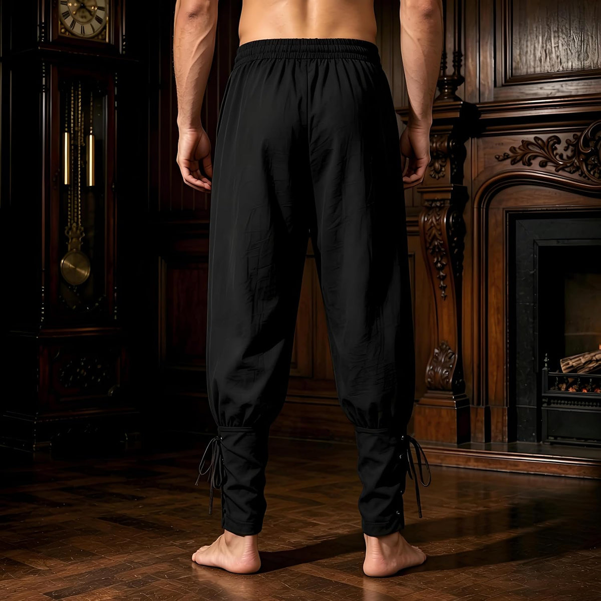 Mens Medieval Renaissance Viking Pirate Pants Ankle Banded Costume Trousers
