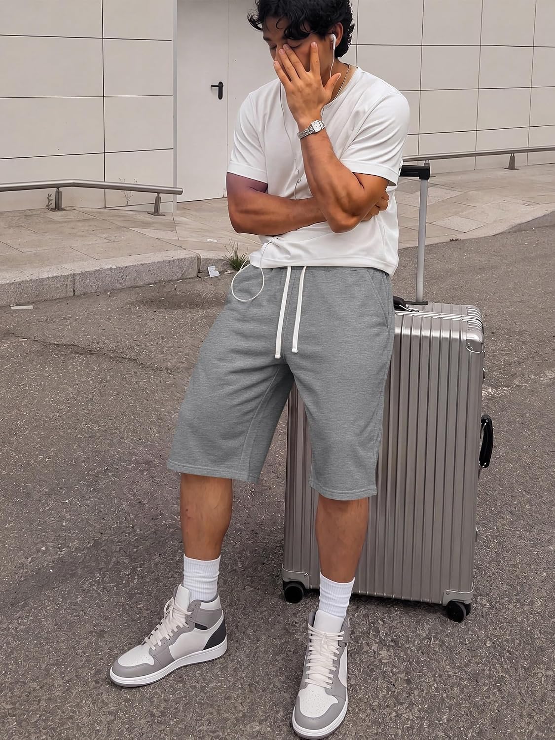 JMIERR Men's Baggy Sweat Shorts Below Knee Drawstring