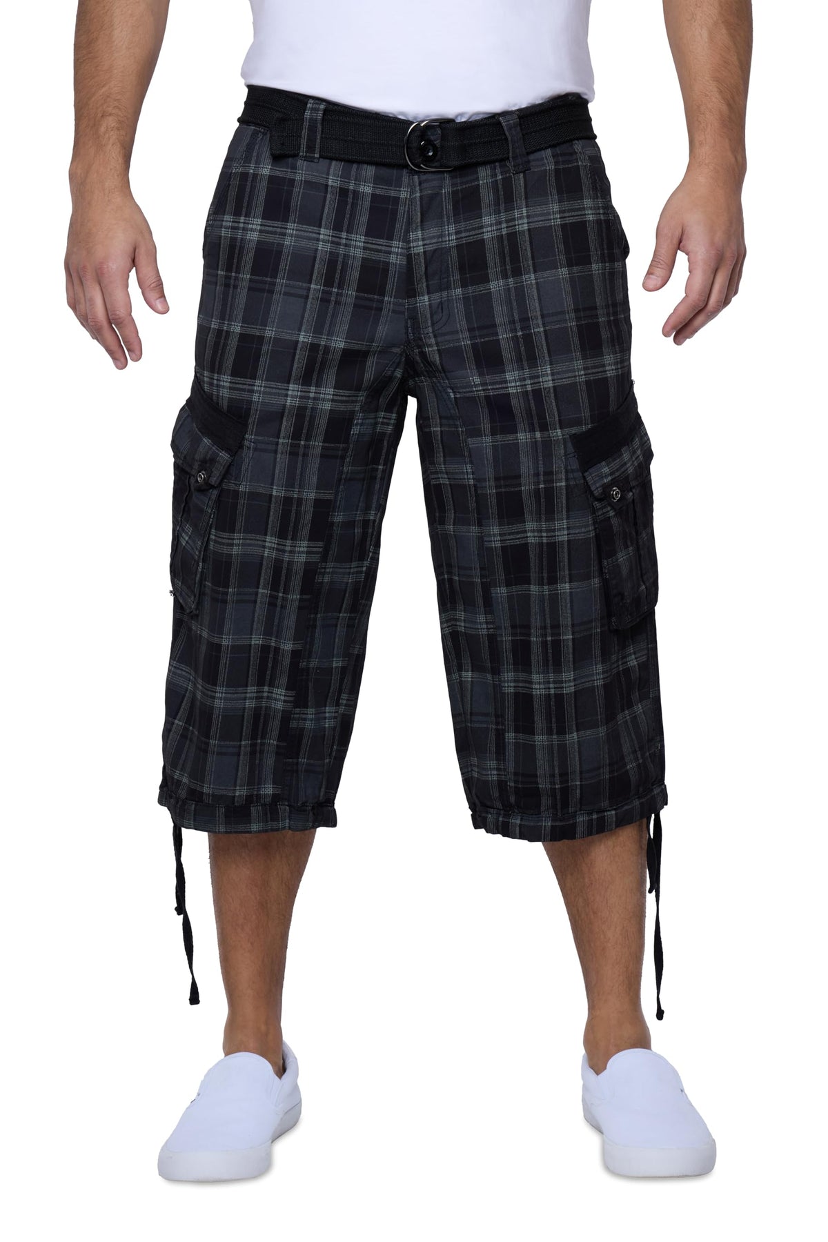 X RAY Men's Belted Long Cargo Shorts for Men, Below Knee Length Mens Cargo Shorts, 3/4 Pants (Big and Tall Shorts for Men)