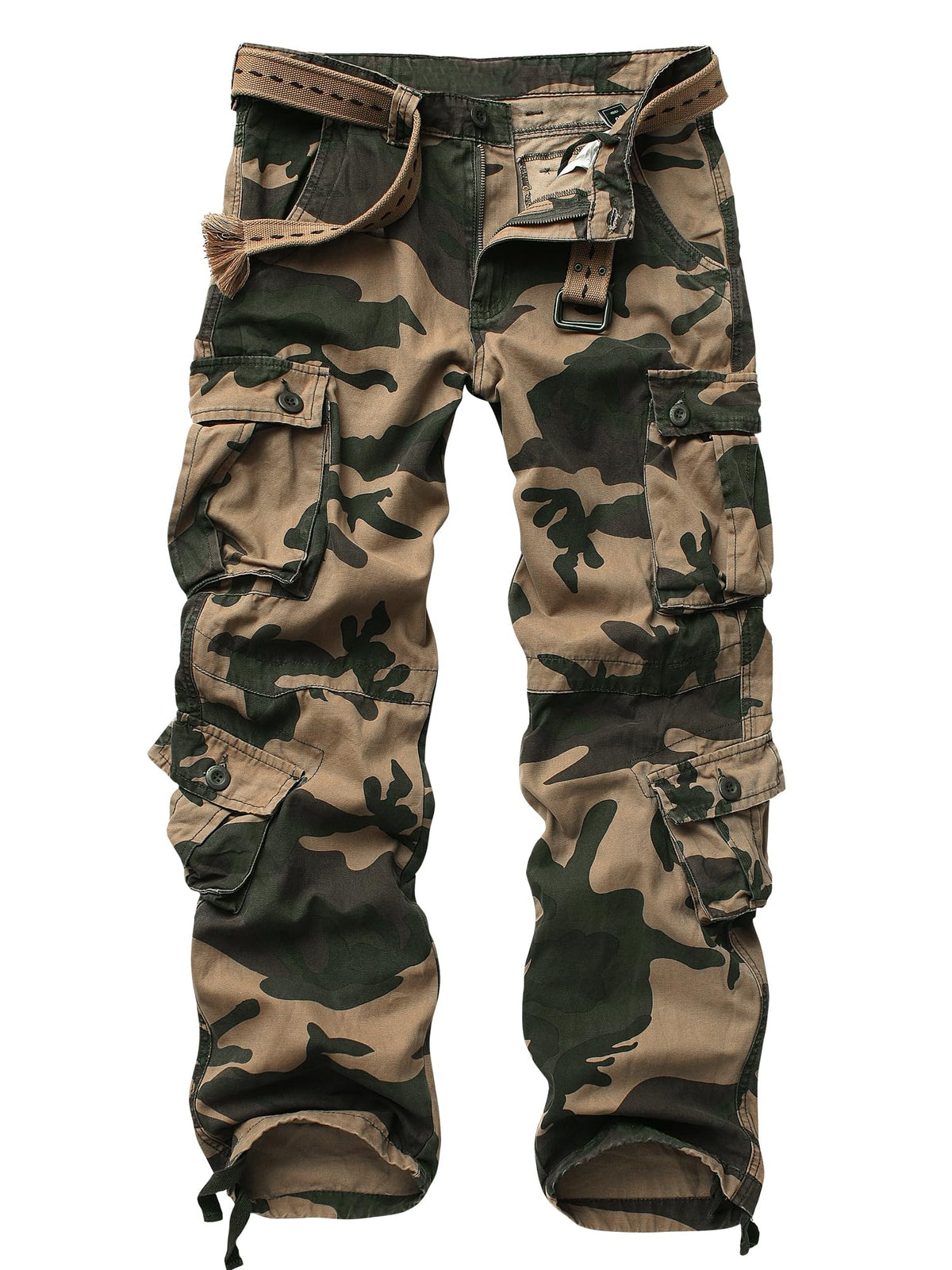Men's Camo Cargo Work Pants Cotton Tactical Ripstop Casual Combat Pants with 8 Pockets