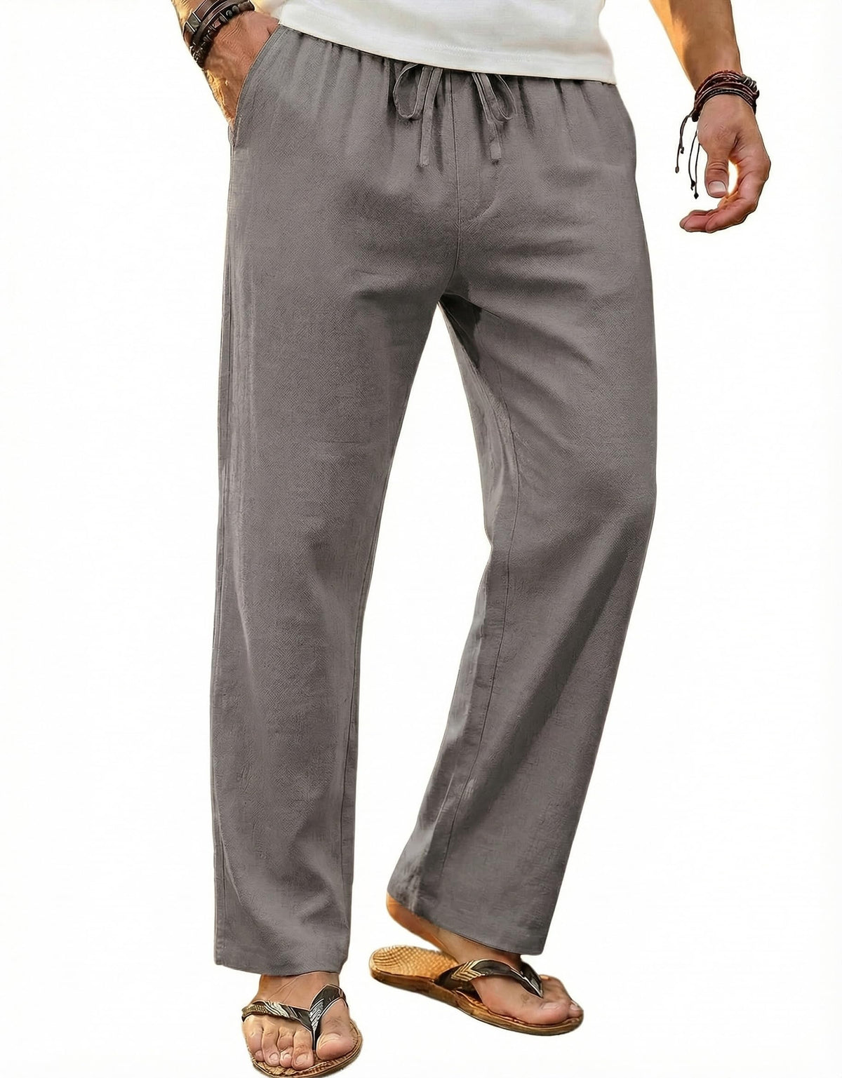 COOFANDY Men's Linen Pants Casual Loose Fit Beach Summer Yoga Pant Lightweight Drawstring Linen Trousers