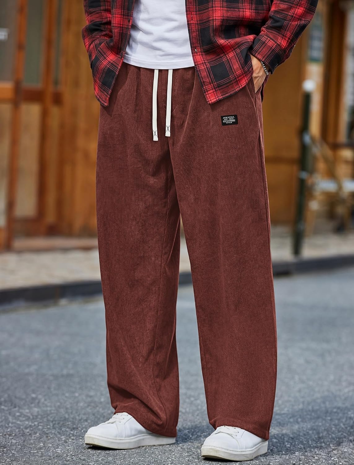 COOFANDY Mens Casual Corduroy Pants Baggy Sweatpants Loose Fit Wide Leg