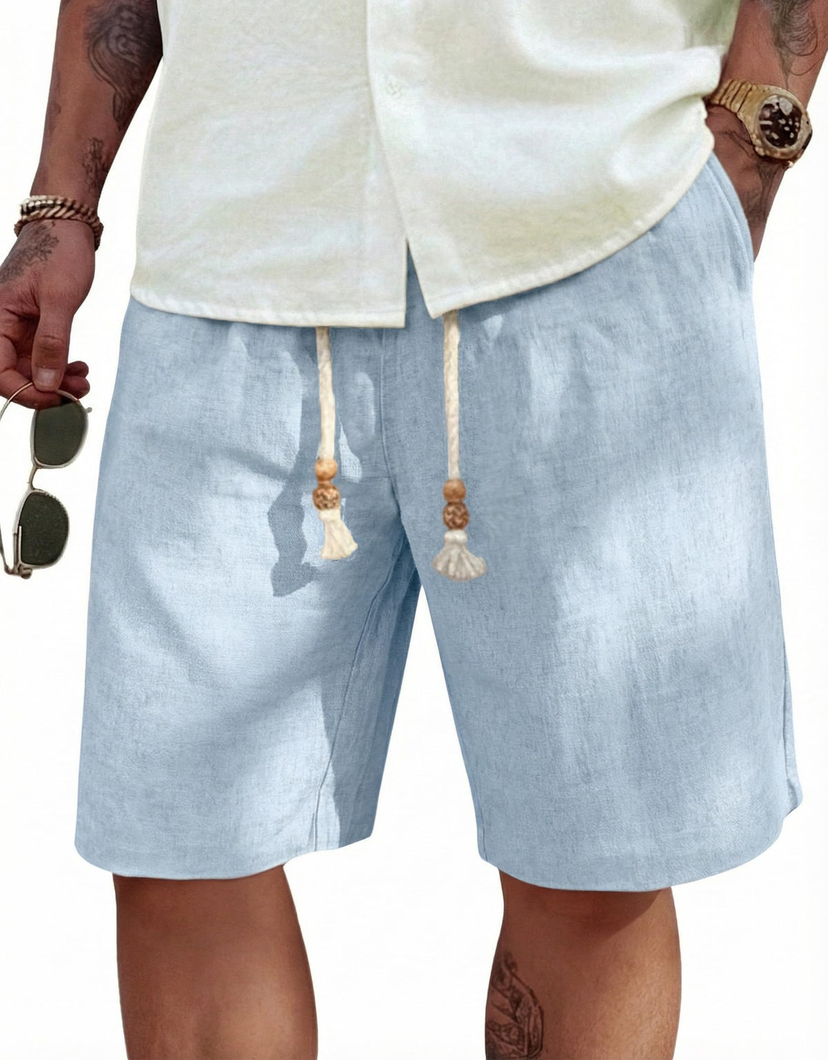 COOFANDY Men's Linen Shorts Casual Summer Beach 9"/ 7" Drawstring Shorts