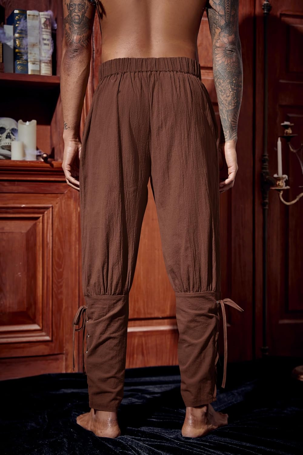 Runcati Mens Medieval Ankle Pants Renaissance Viking Linen Costume Trousers