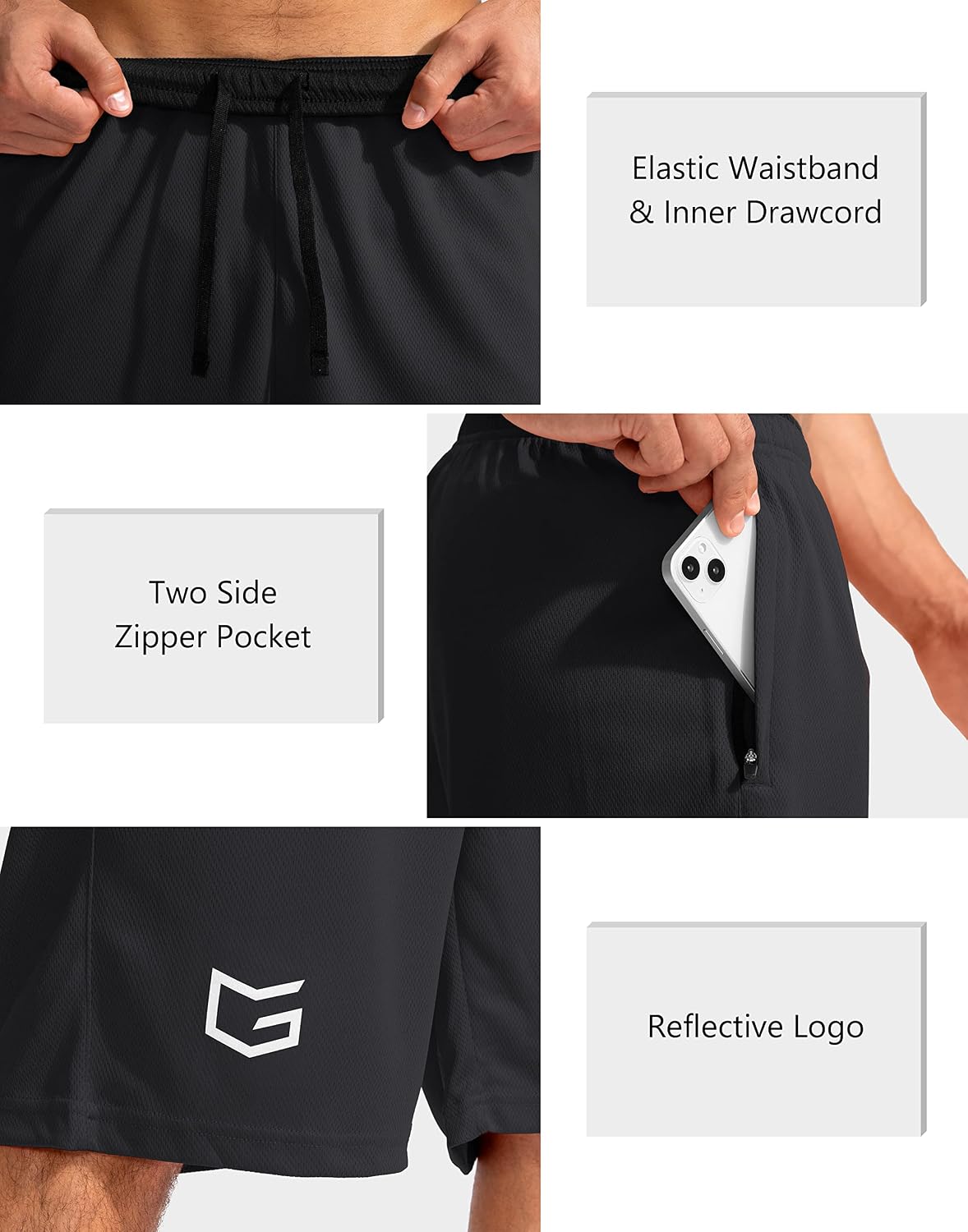 G Gradual Men's 11" Long Basketball Athletic Shorts with Zipper Pockets