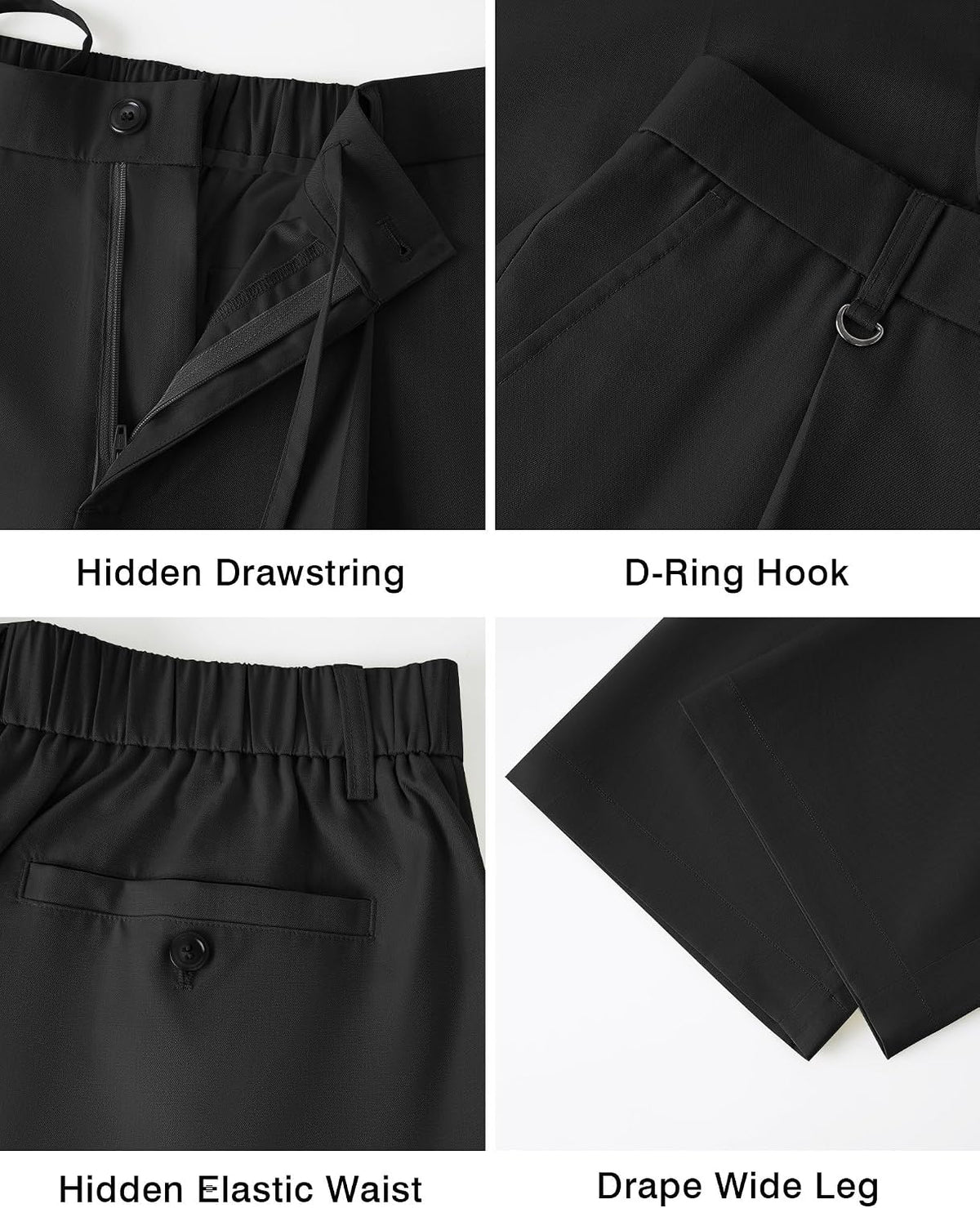 ZKMAN Men's Wide Leg Pleated Dress Pants Drawstring Elastic Waist Slacks