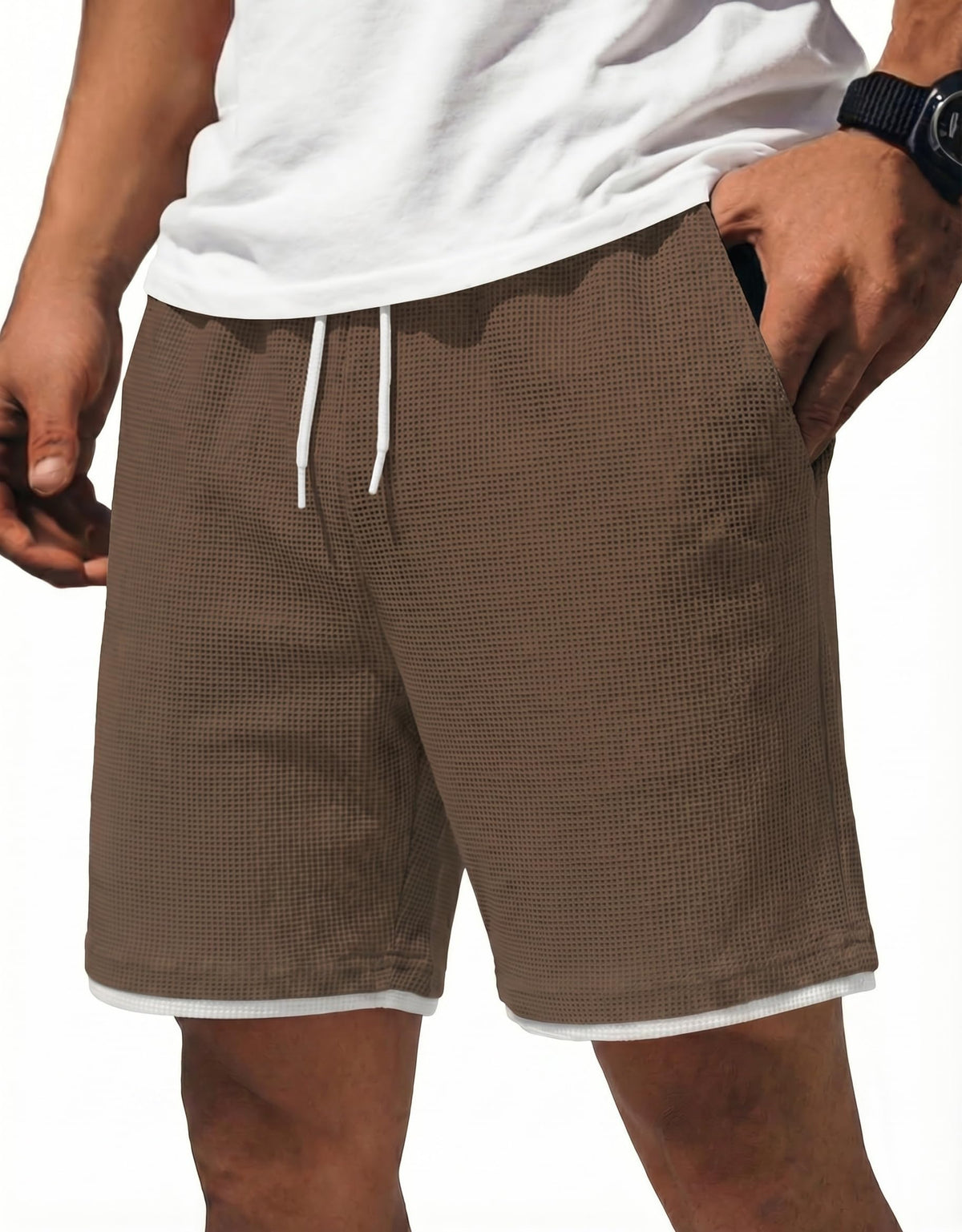 COOFANDY Mens Casual Shorts Cotton Drawstring 7/9 inch Waffle Shorts