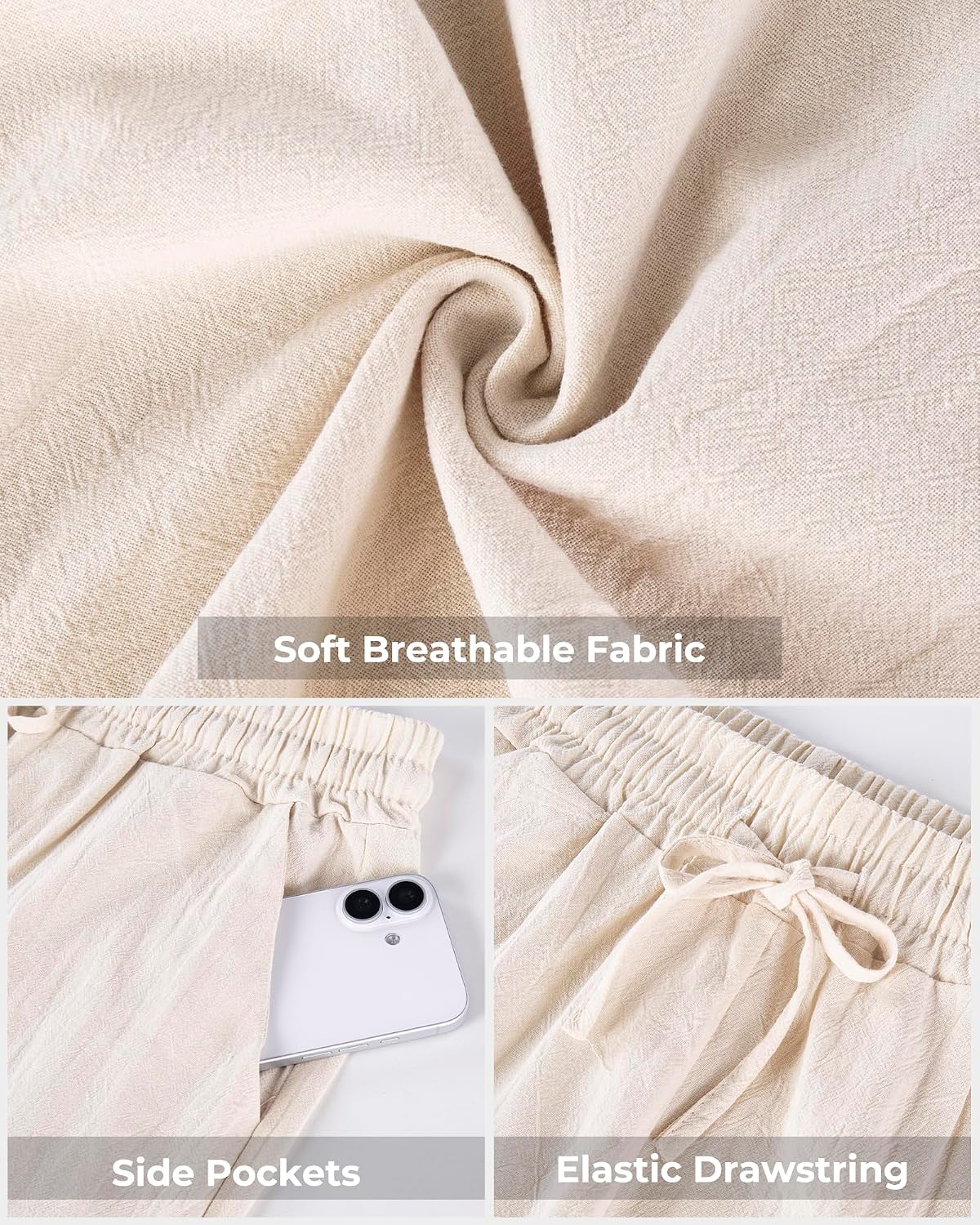 Men's Casual Pants Elastic Waist with Drawstring Loose Fit Beach Summer Trousers for Travel and Lounge Wear