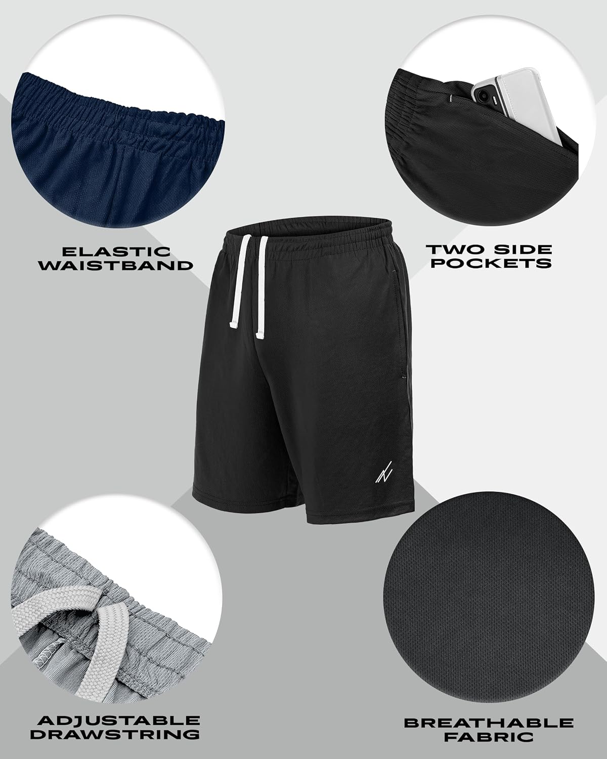 NY Threads 5 Pack Breathable Mesh Mens Athletic Shorts Loose-Fit Gym Shorts