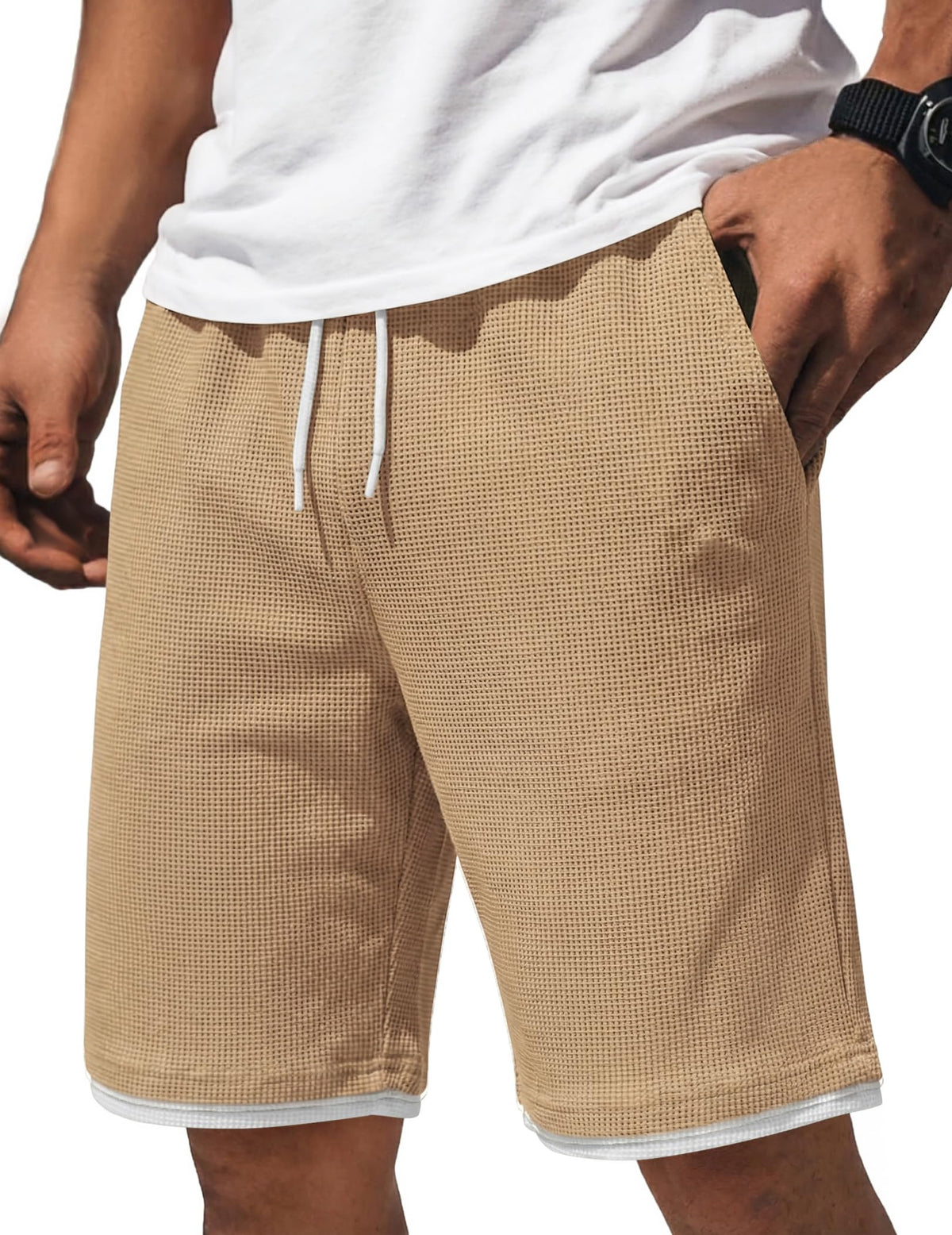 COOFANDY Mens Casual Shorts Cotton Drawstring 7/9 inch Waffle Shorts