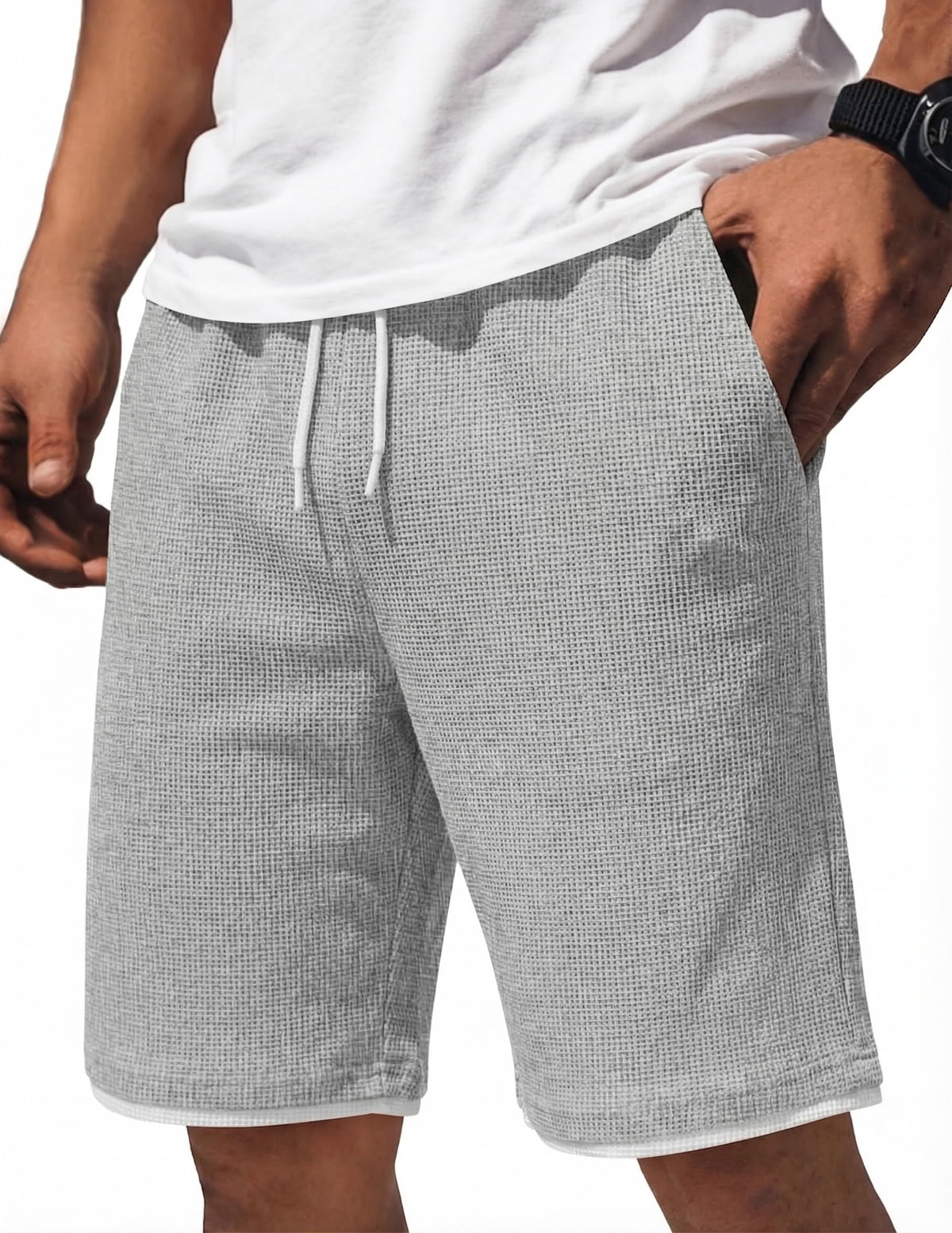 COOFANDY Mens Casual Shorts Cotton Drawstring 7/9 inch Waffle Shorts