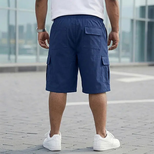 3-piece set — Plus-size men’s casual fashion shorts — drawstring, summer beach wear, slightly stretchy twill fabric, multi-pocket design, premium fit, versatile for everyday work and leisure; plus-size menswear; new for Summer 2026 fathersdaygift