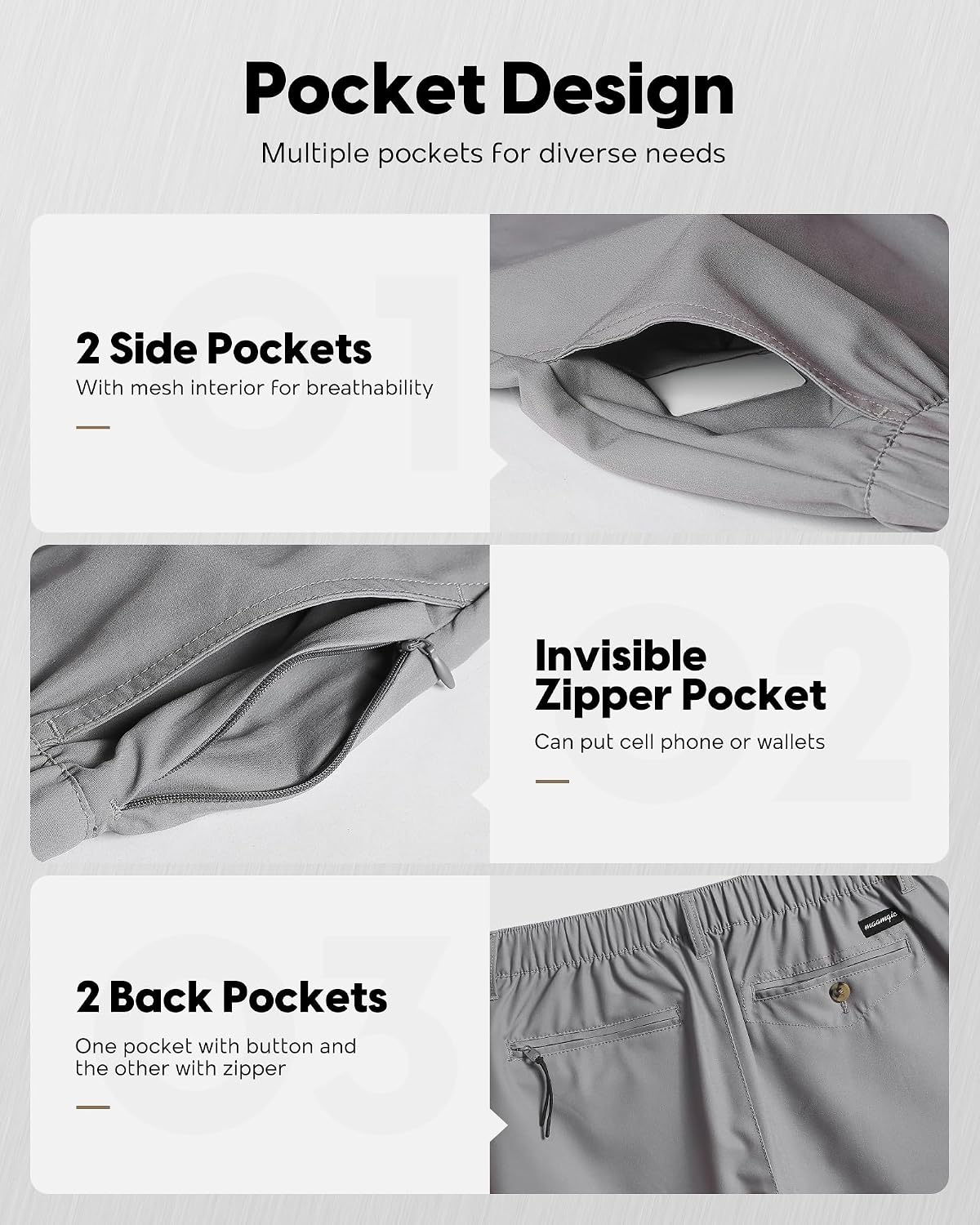 maamgic Men's 5/7 Inch Casual Classic Fit Golf Shorts Quick Dry 5-Pocket