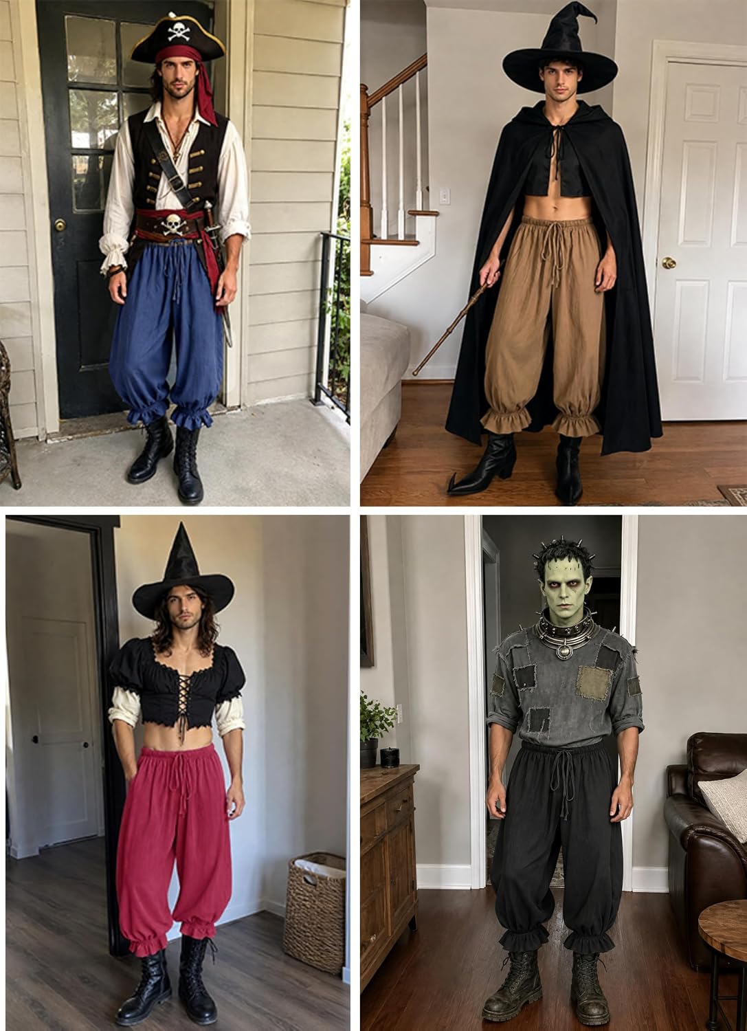 Runcati Mens Medieval Pirate Pants Renaissance Viking Baggy Harem Trousers