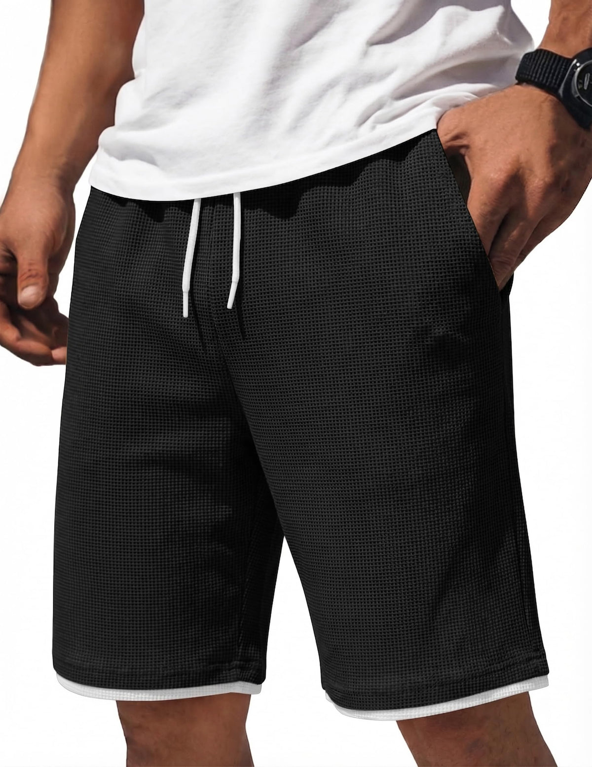 COOFANDY Mens Casual Shorts Cotton Drawstring 7/9 inch Waffle Shorts