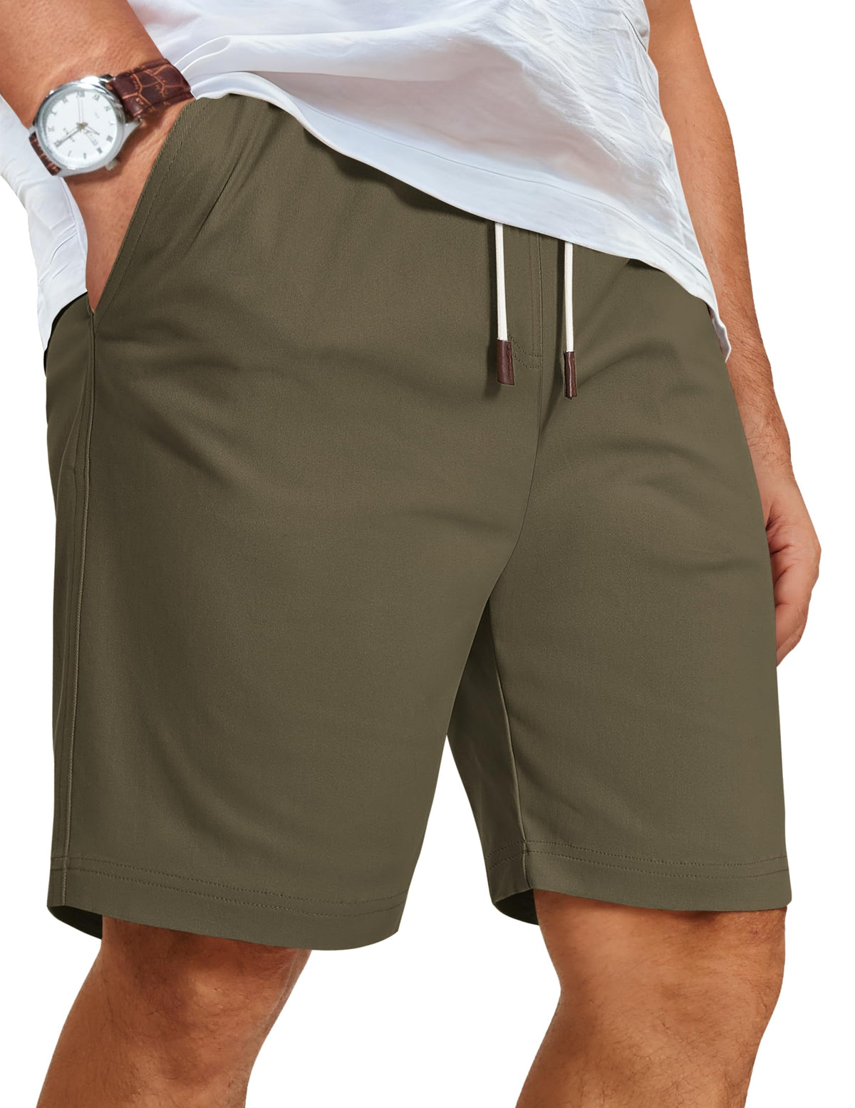 COOFANDY Mens Casual Shorts Cotton Elastic Waist Drawstring Beach Shorts