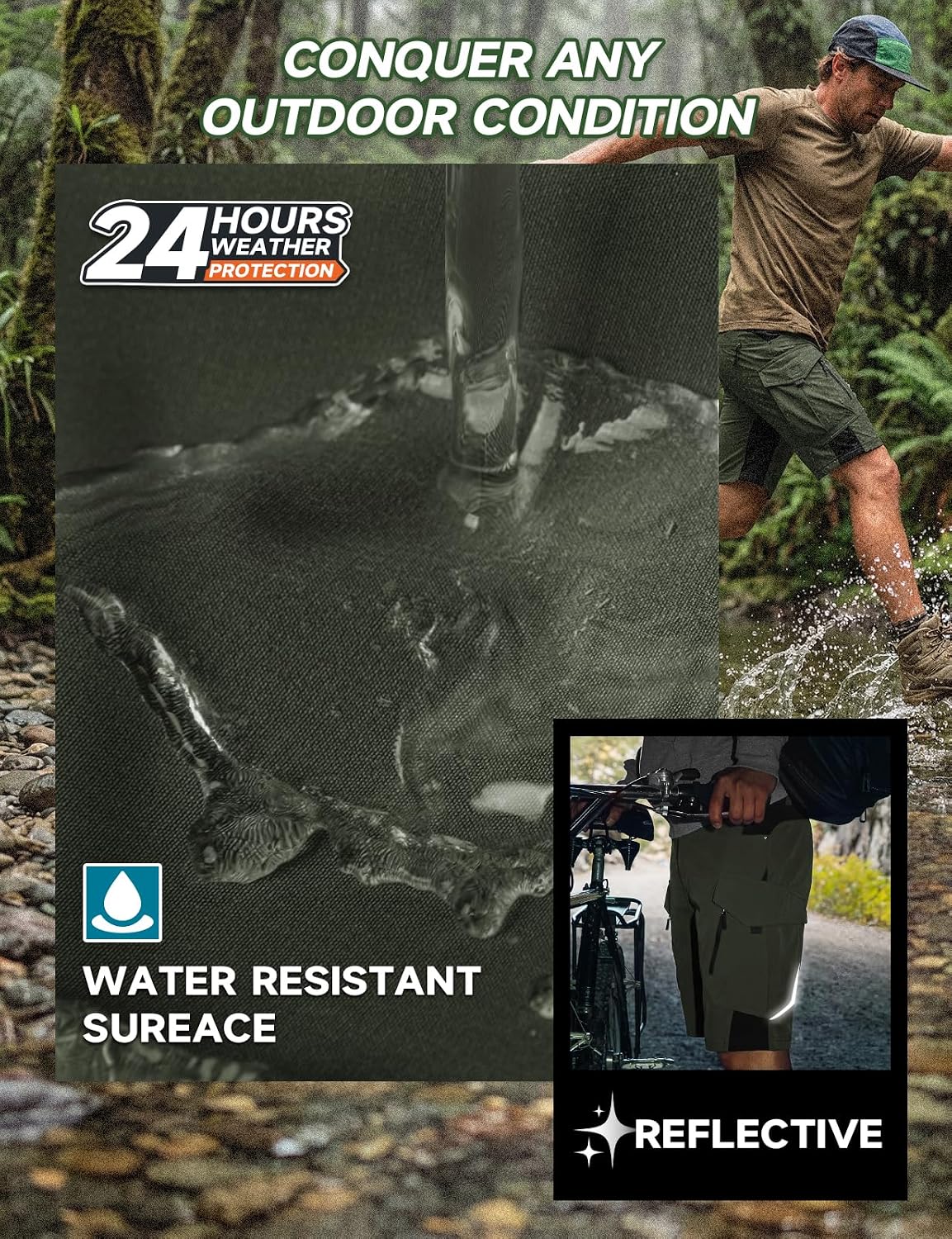 Moosehill Men's Hiking Cargo Shorts: Quick Dry 9 Pockets (Self-Storing)