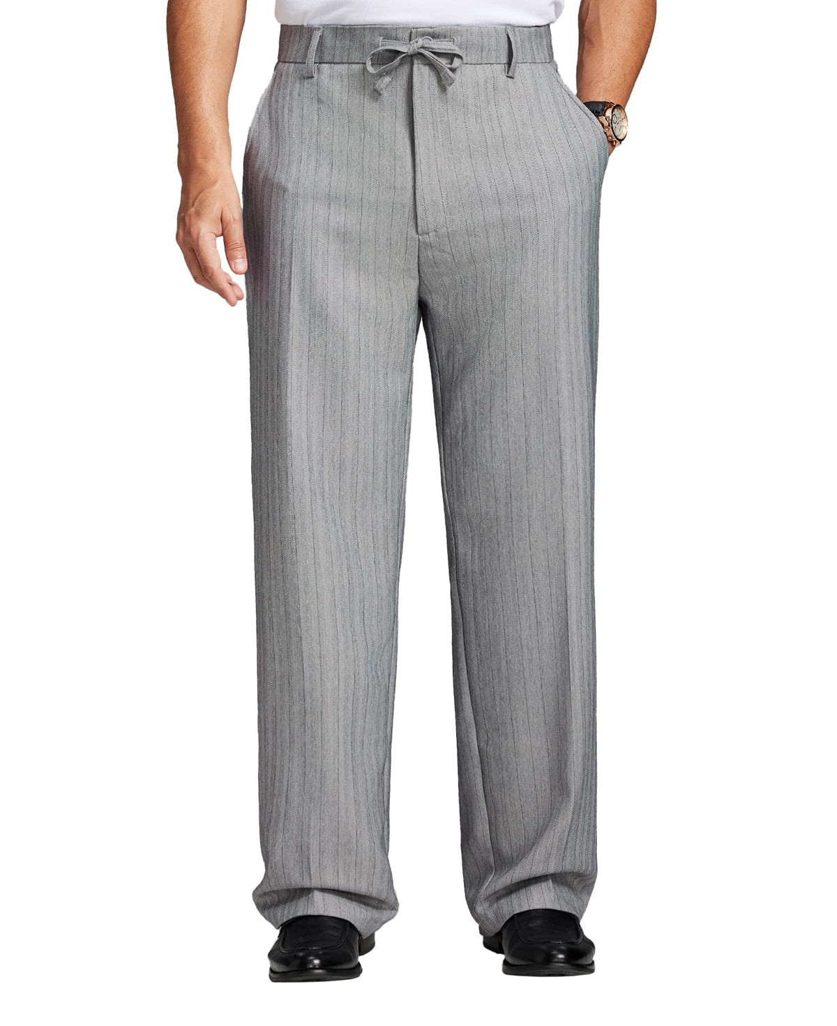 Susclude Mens Pinstripe Wide Leg Dress Pant Baggy Drawstring Trouser Street