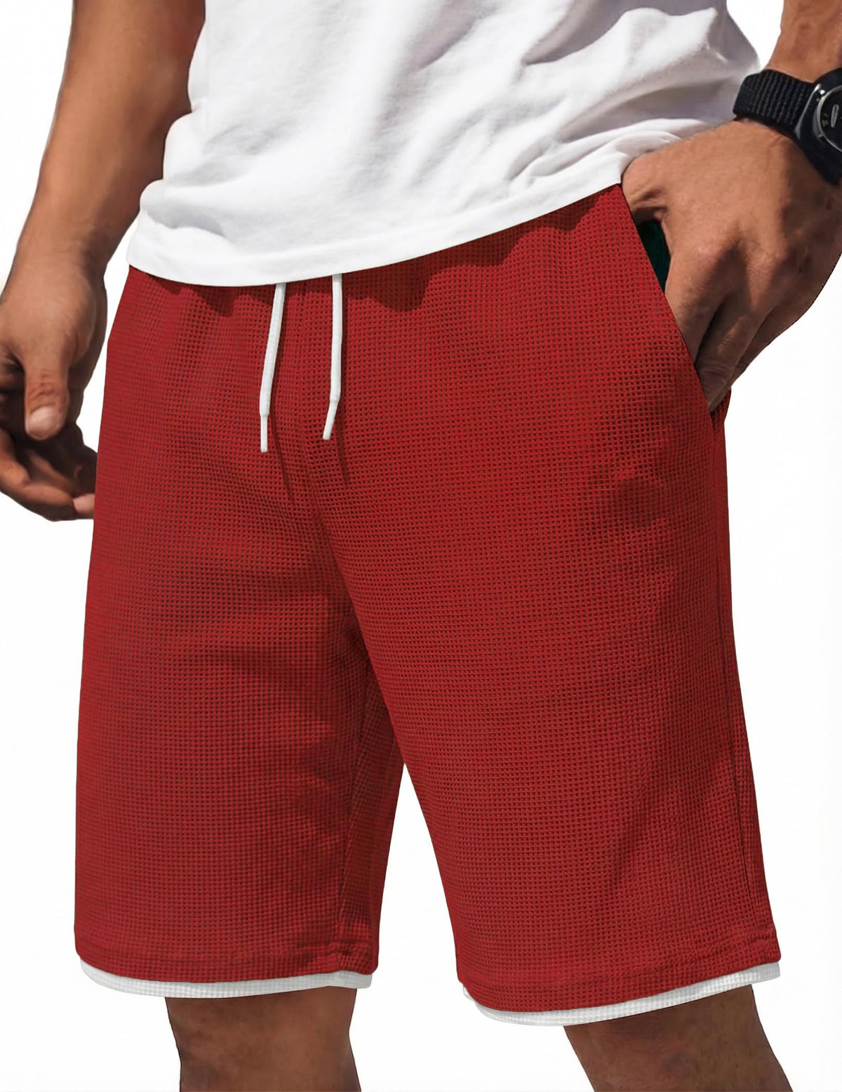 COOFANDY Mens Casual Shorts Cotton Drawstring 7/9 inch Waffle Shorts