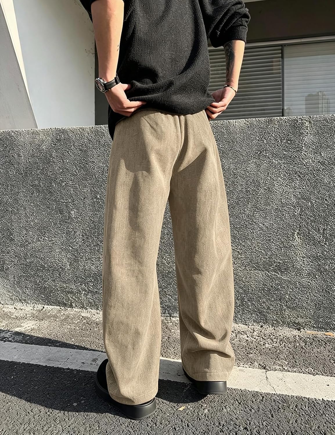 HeSaYep Men's Baggy Barrel Leg Pants Casual Lounge Office Streetwear Pants