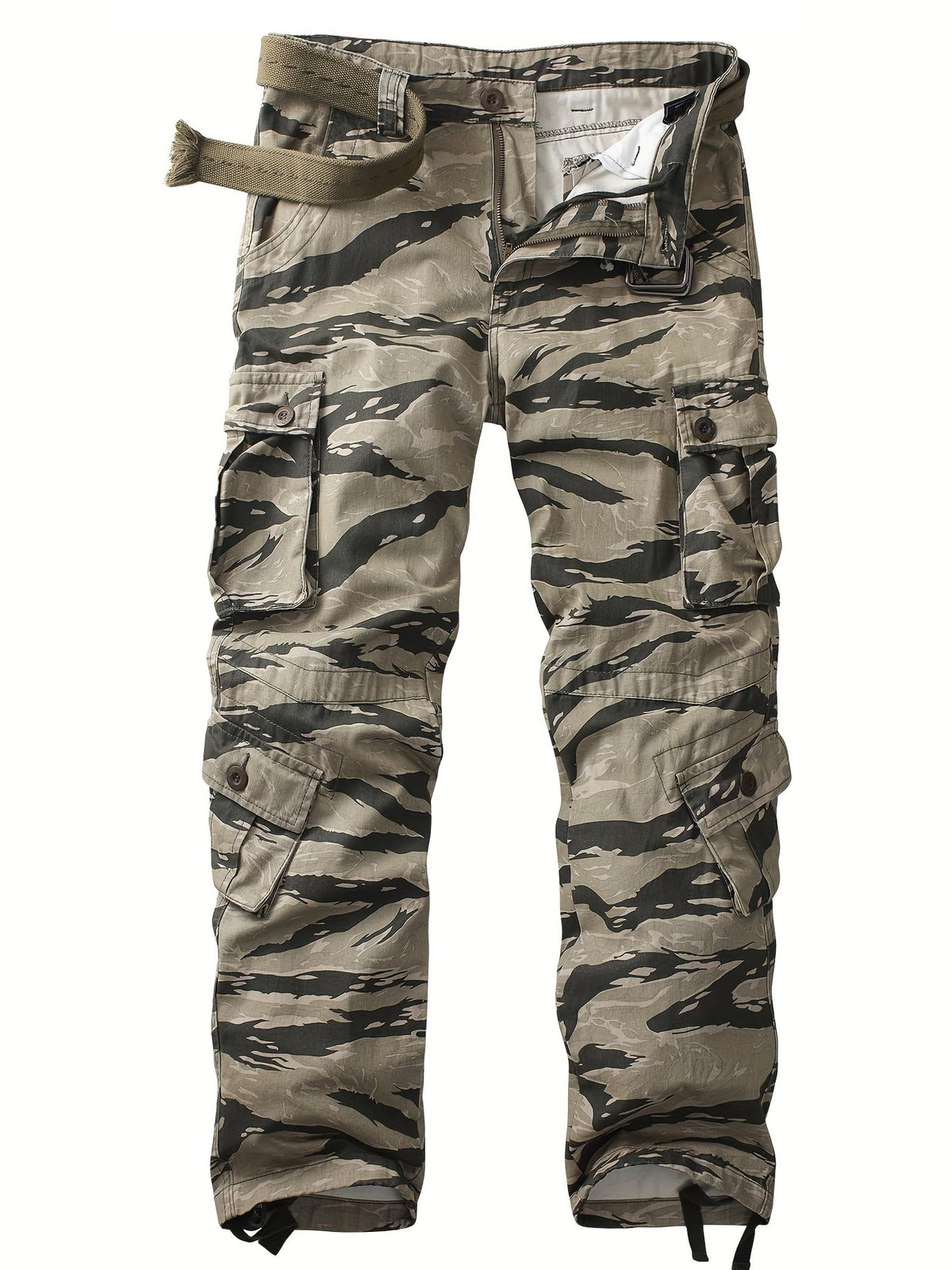 Men's Camo Cargo Work Pants Cotton Tactical Ripstop Casual Combat Pants with 8 Pockets