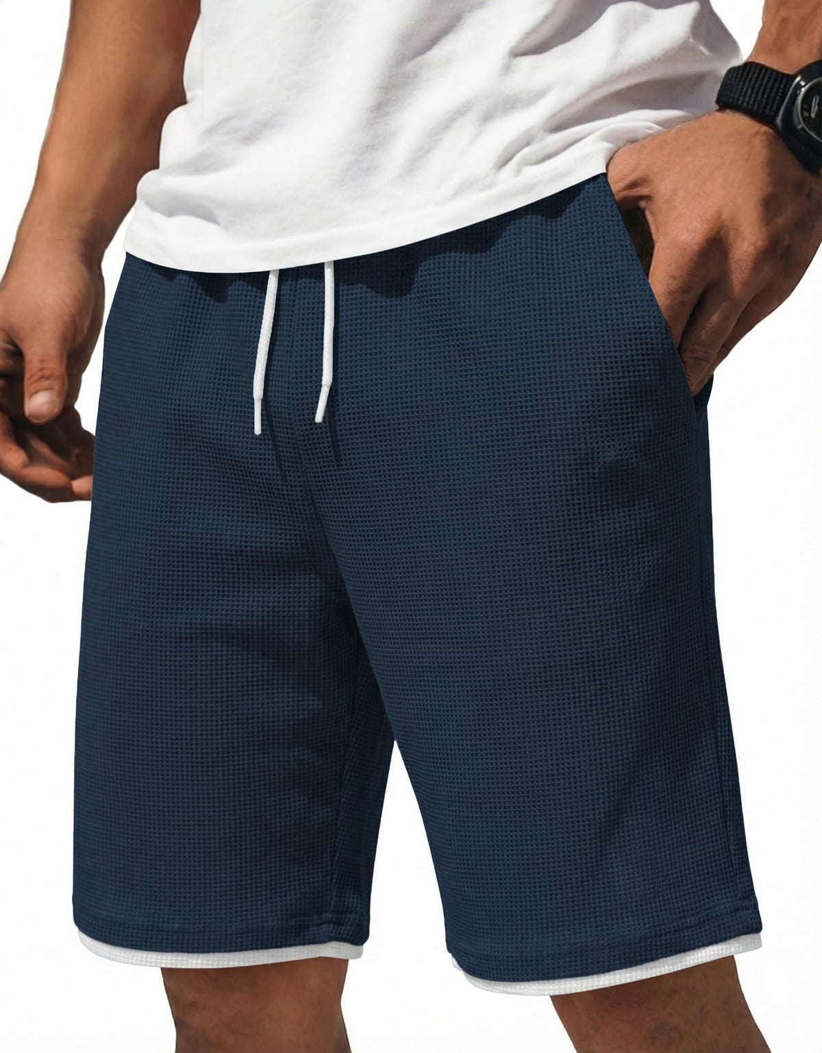 COOFANDY Mens Casual Shorts Cotton Drawstring 7/9 inch Waffle Shorts