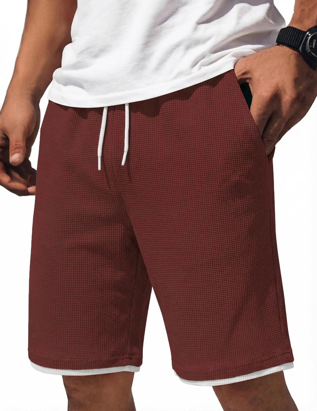 COOFANDY Mens Casual Shorts Cotton Drawstring 7/9 inch Waffle Shorts