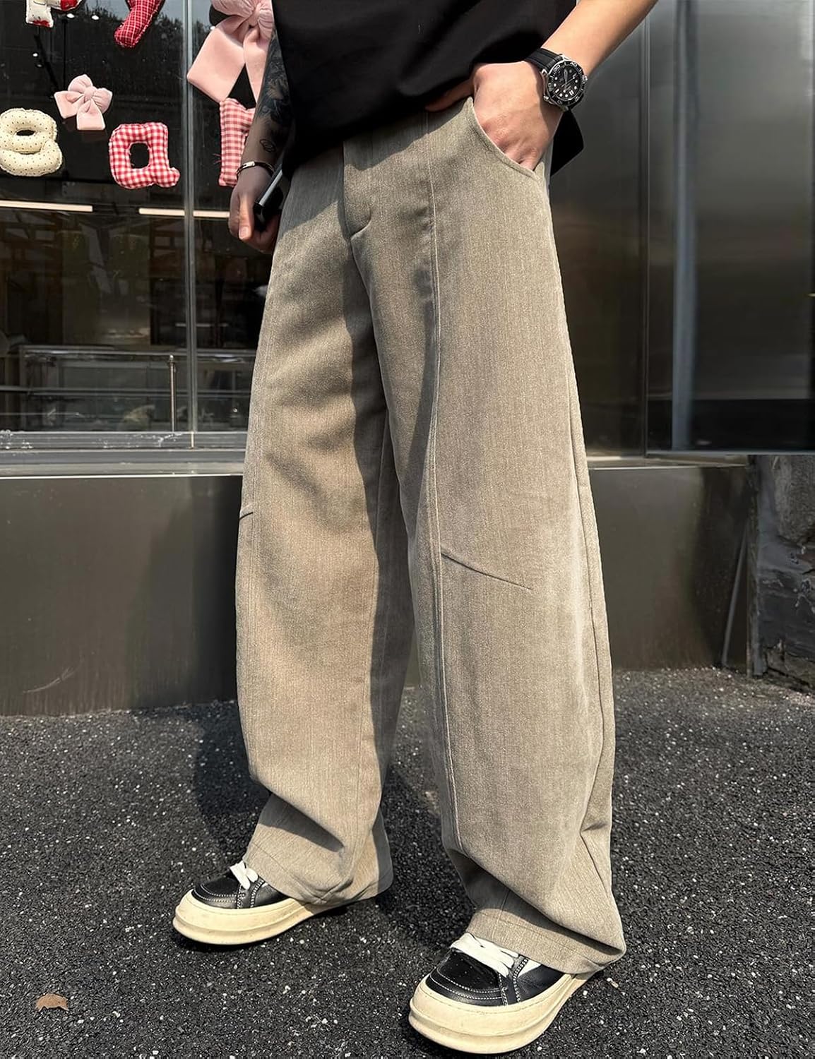 HeSaYep Men's Baggy Barrel Leg Pants Casual Lounge Office Streetwear Pants