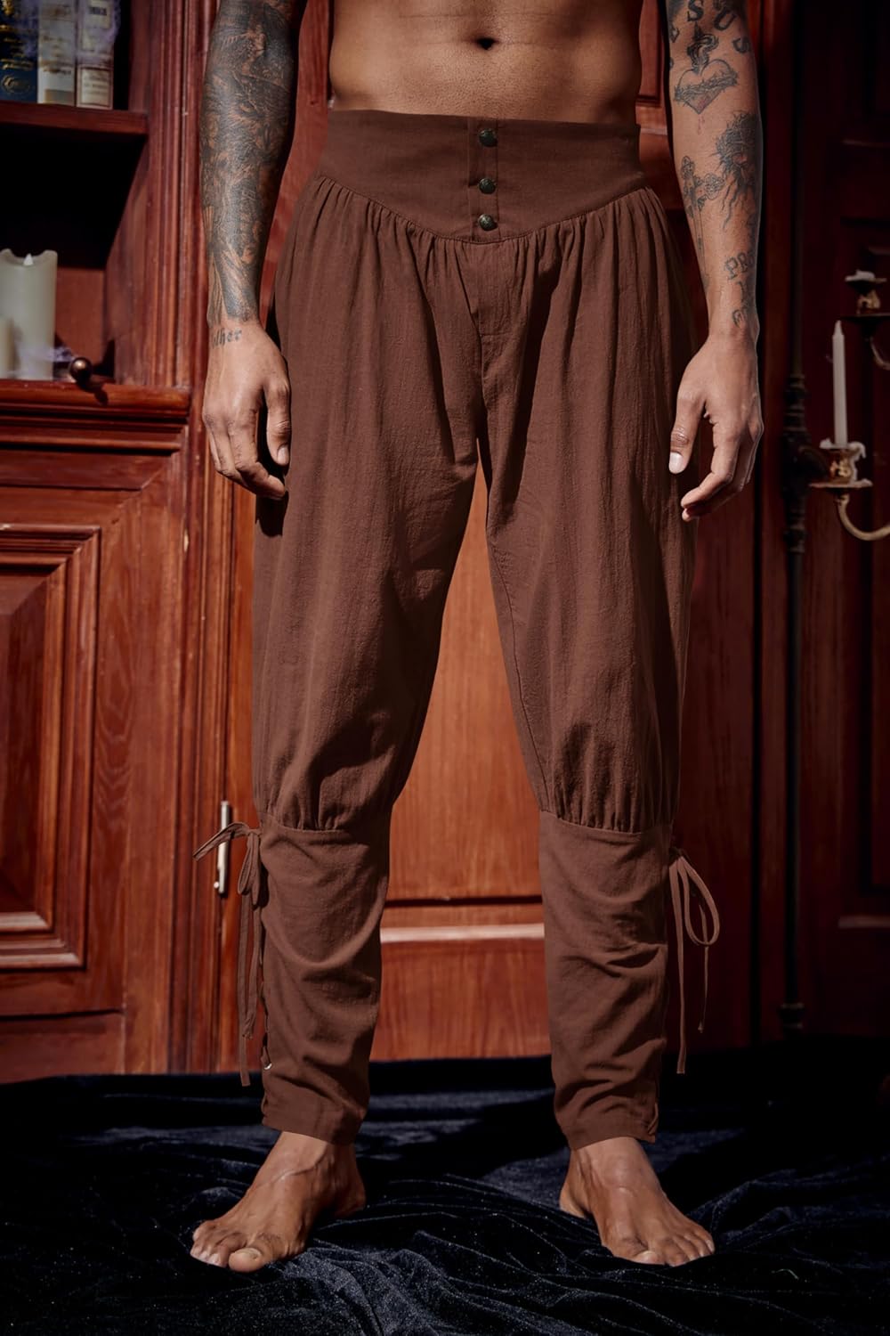 Runcati Mens Medieval Ankle Pants Renaissance Viking Linen Costume Trousers