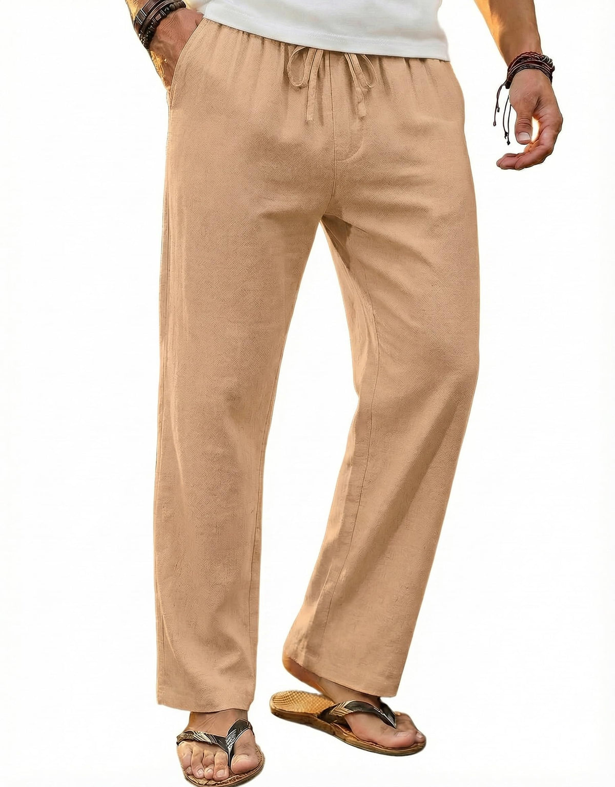 COOFANDY Men's Linen Pants Casual Loose Fit Beach Summer Yoga Pant Lightweight Drawstring Linen Trousers