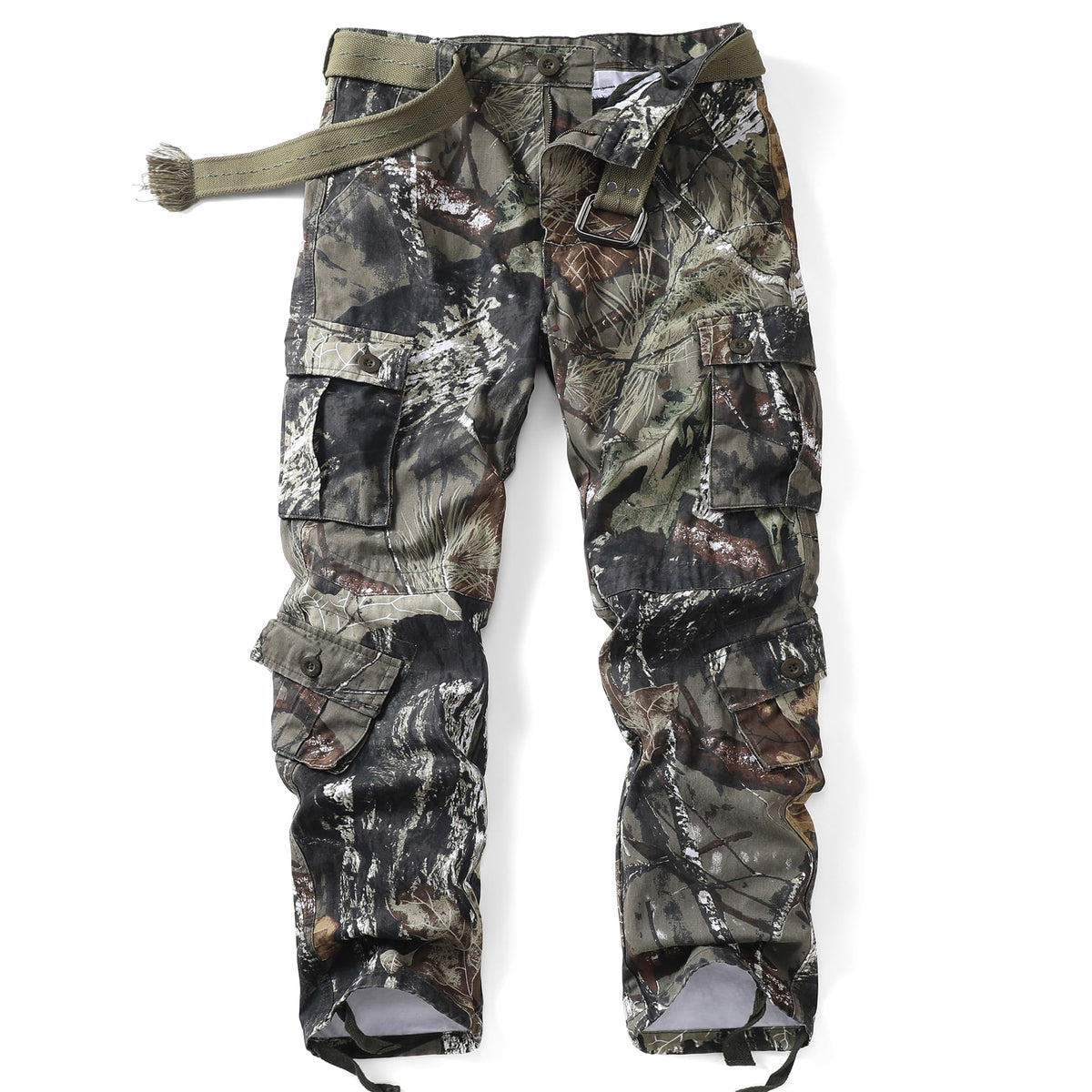 Men's Camo Cargo Work Pants Cotton Tactical Ripstop Casual Combat Pants with 8 Pockets