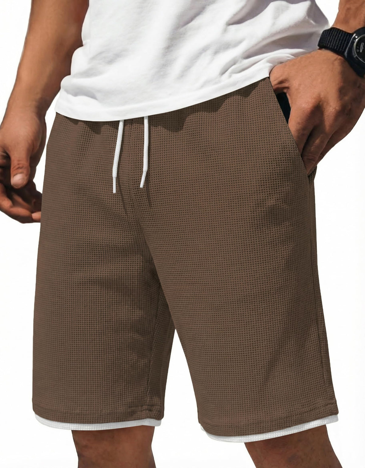COOFANDY Mens Casual Shorts Cotton Drawstring 7/9 inch Waffle Shorts