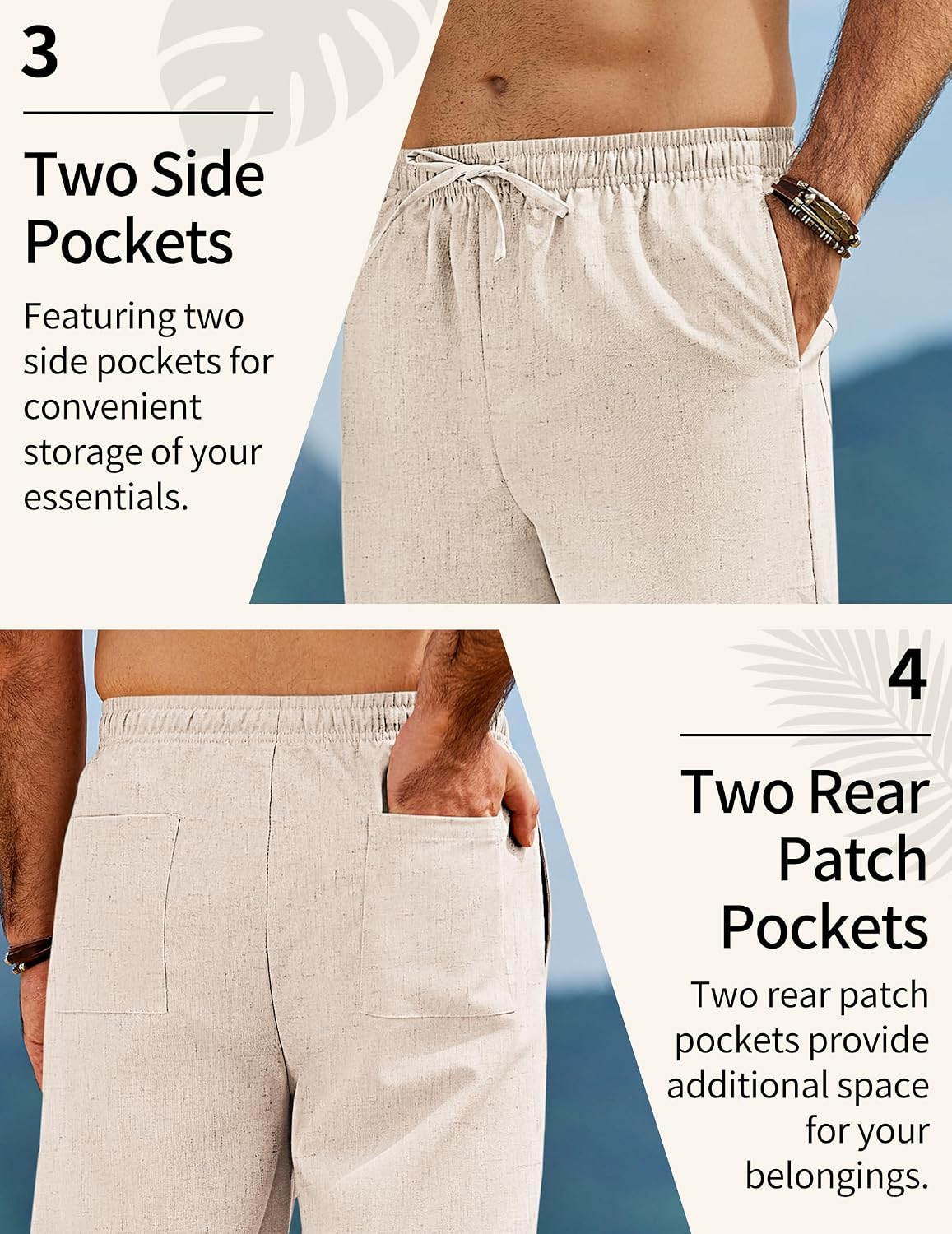 COOFANDY Men's Linen Pants Casual Loose Fit Beach Summer Yoga Pant Lightweight Drawstring Linen Trousers
