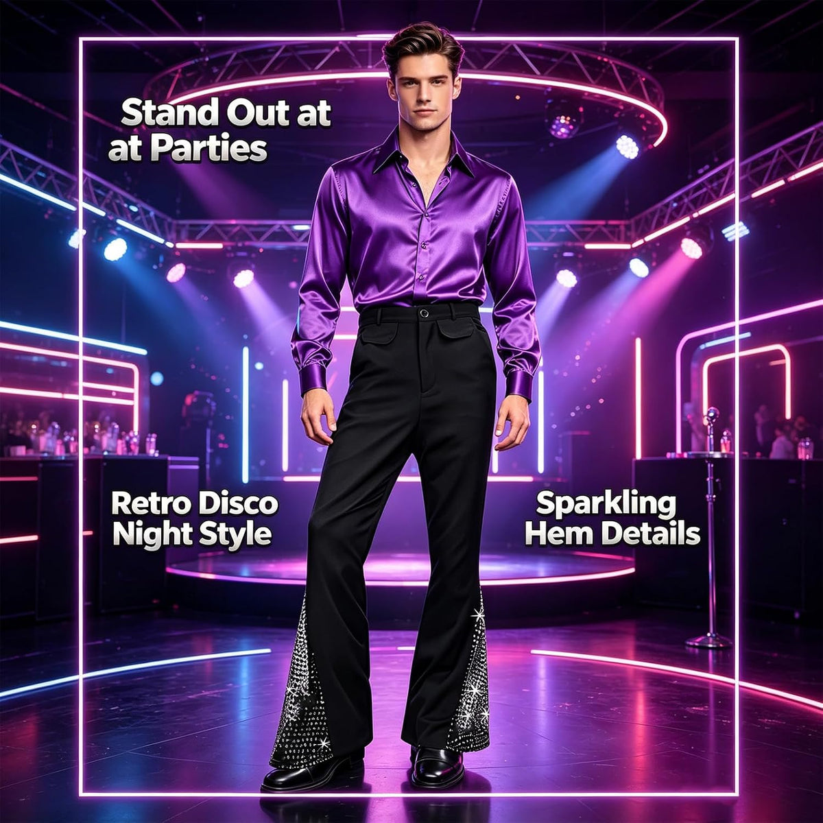 Mens Bell Bottom Pants 70s Disco Outfits for Men Flared Pants