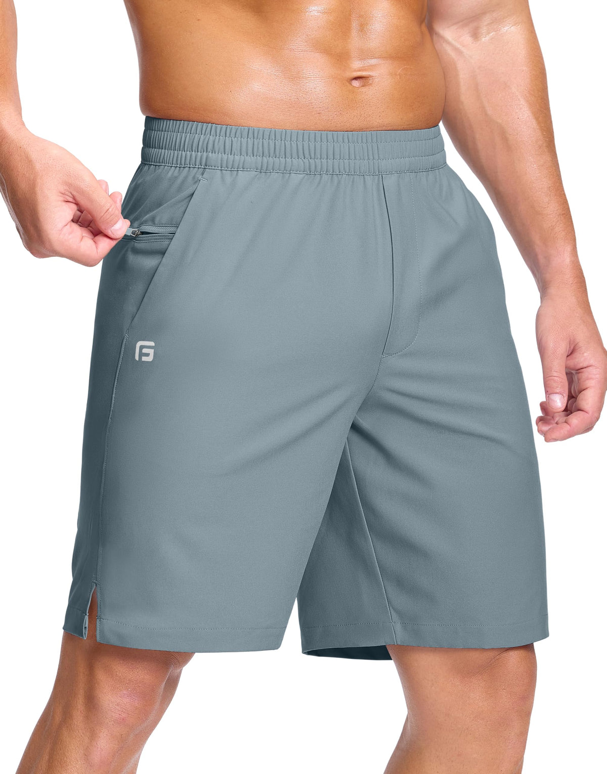GGJ Men's Lightweight Athletic Shorts with 2 Zipper Pockets 7"/9"/5" Gym Workout Running Quick Dry Tennis Shorts for Men