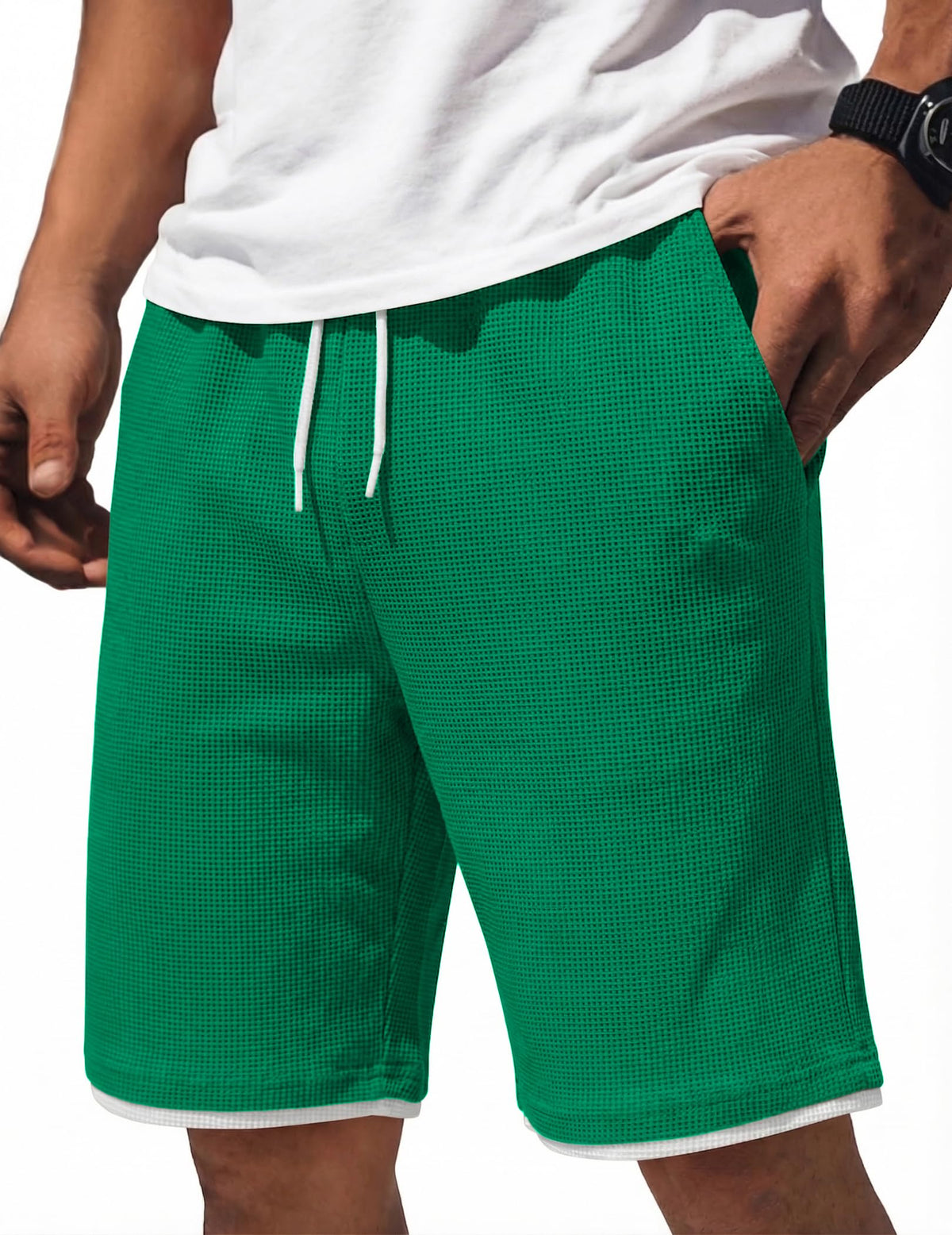 COOFANDY Mens Casual Shorts Cotton Drawstring 7/9 inch Waffle Shorts