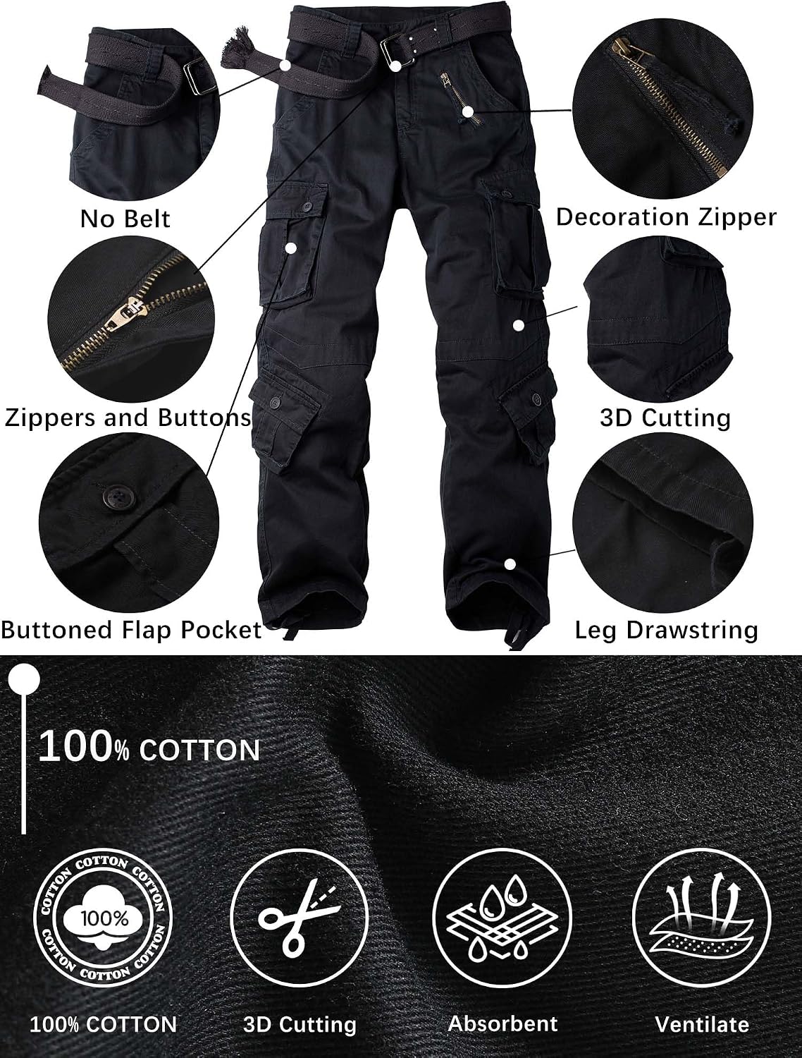 Men's Camo Cargo Work Pants Cotton Tactical Ripstop Casual Combat Pants with 8 Pockets