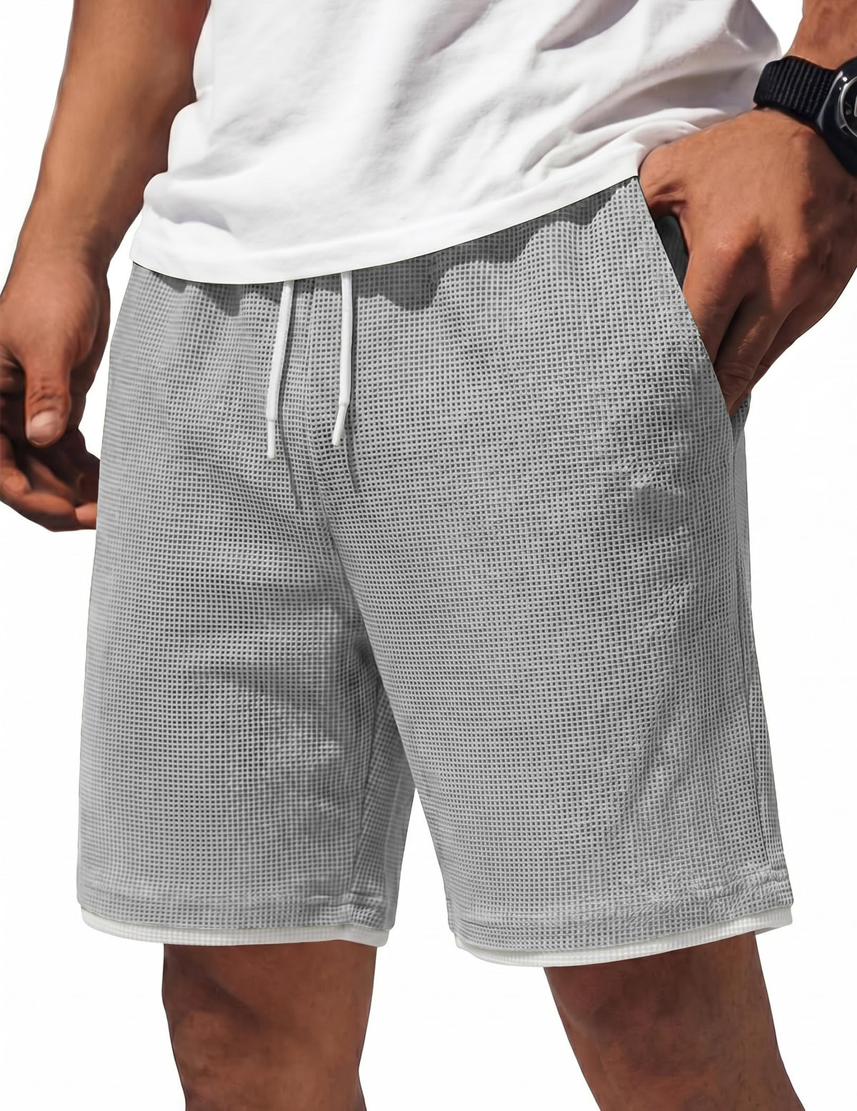COOFANDY Mens Casual Shorts Cotton Drawstring 7/9 inch Waffle Shorts