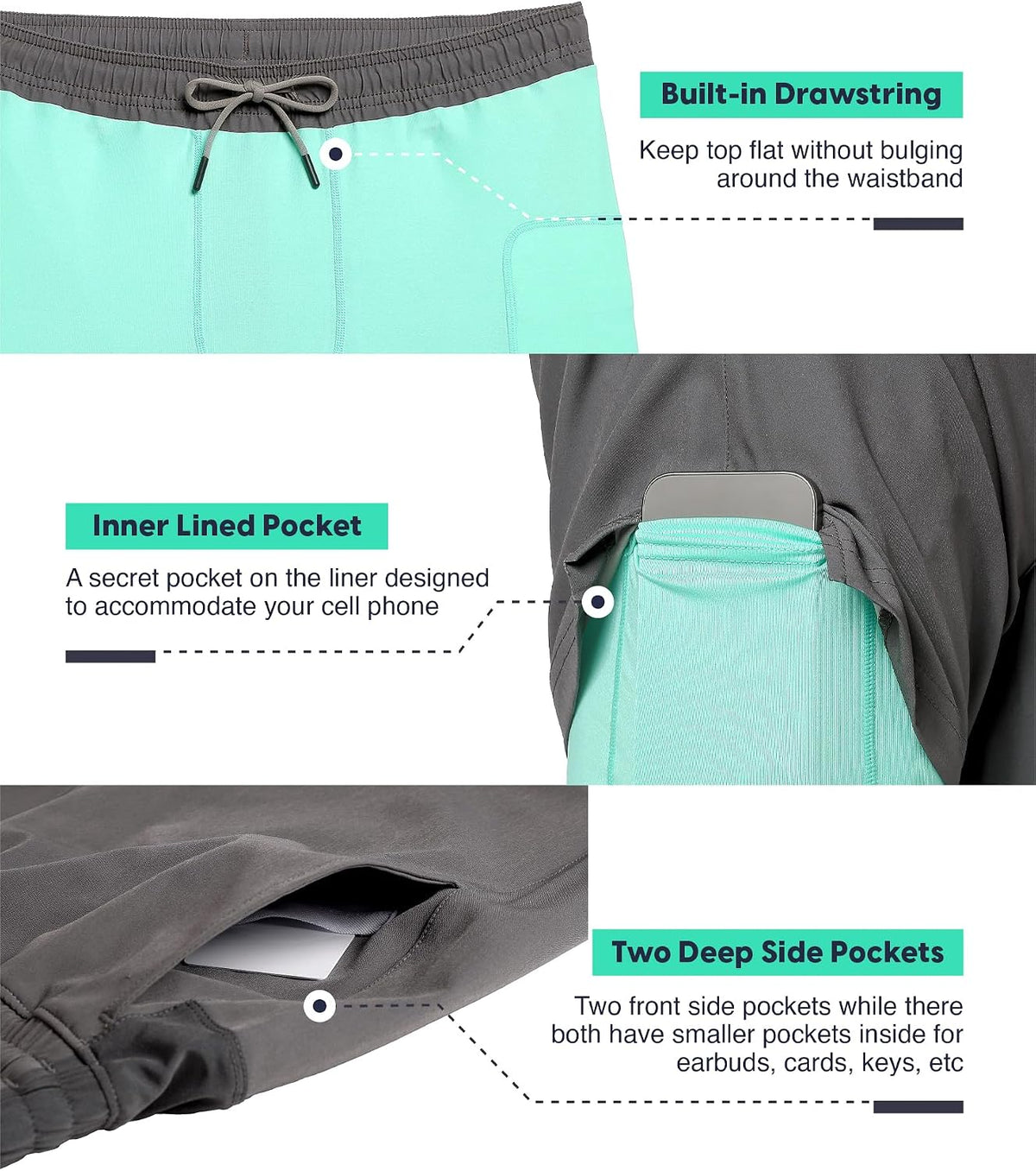 maamgic Mens 5" Gym Running Shorts for Men 2 in 1 Quick Dry Workout Athletic Shorts