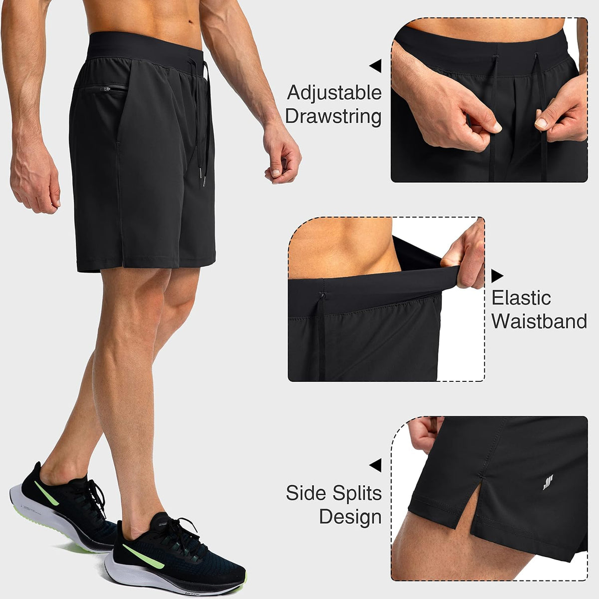Soothfeel Men's Athletic Running Shorts Zipper Pockets 9"/7"/5 Workout Gym