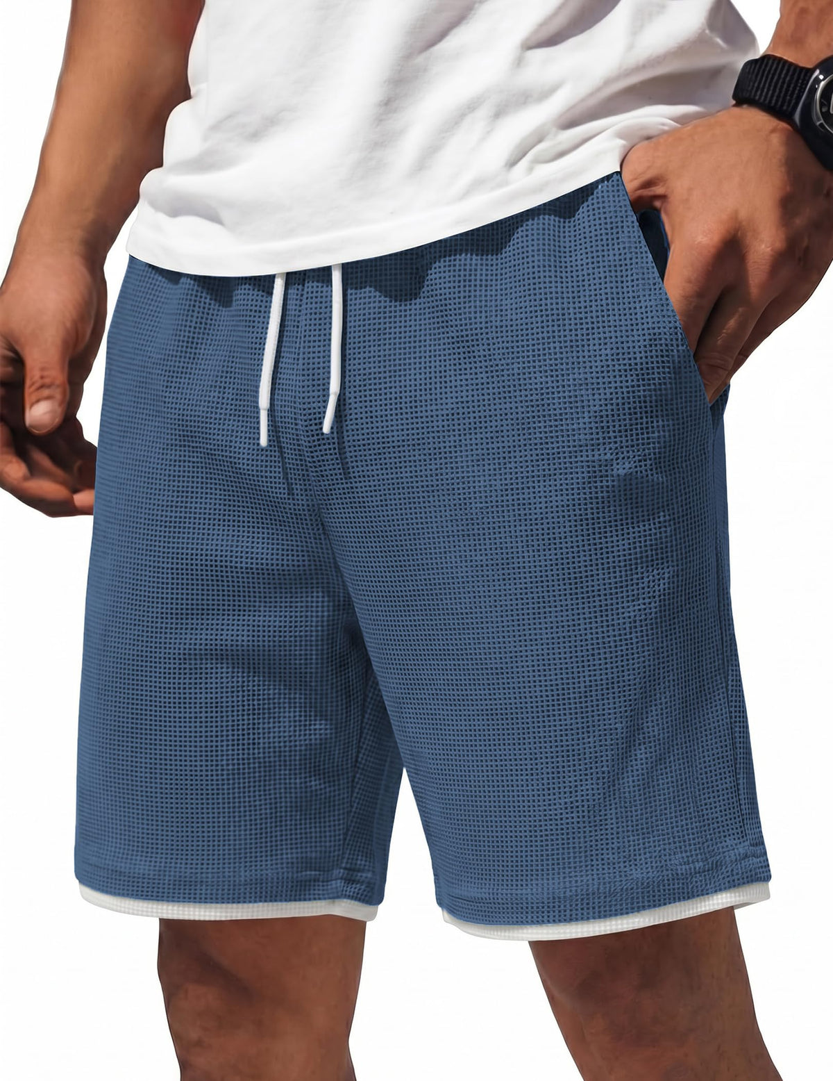 COOFANDY Mens Casual Shorts Cotton Drawstring 7/9 inch Waffle Shorts