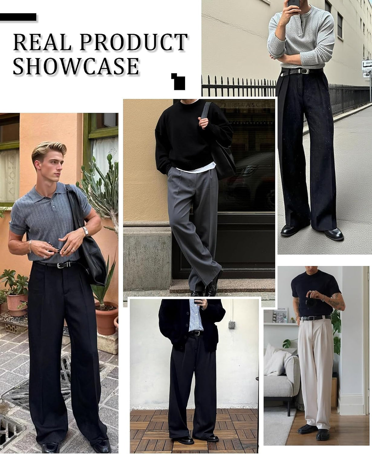 Susclude Mens Casual Dress Pants Old Money Pleated Baggy Wide Leg Slacks Vintage Stylish Relaxed Fit Work Trousers